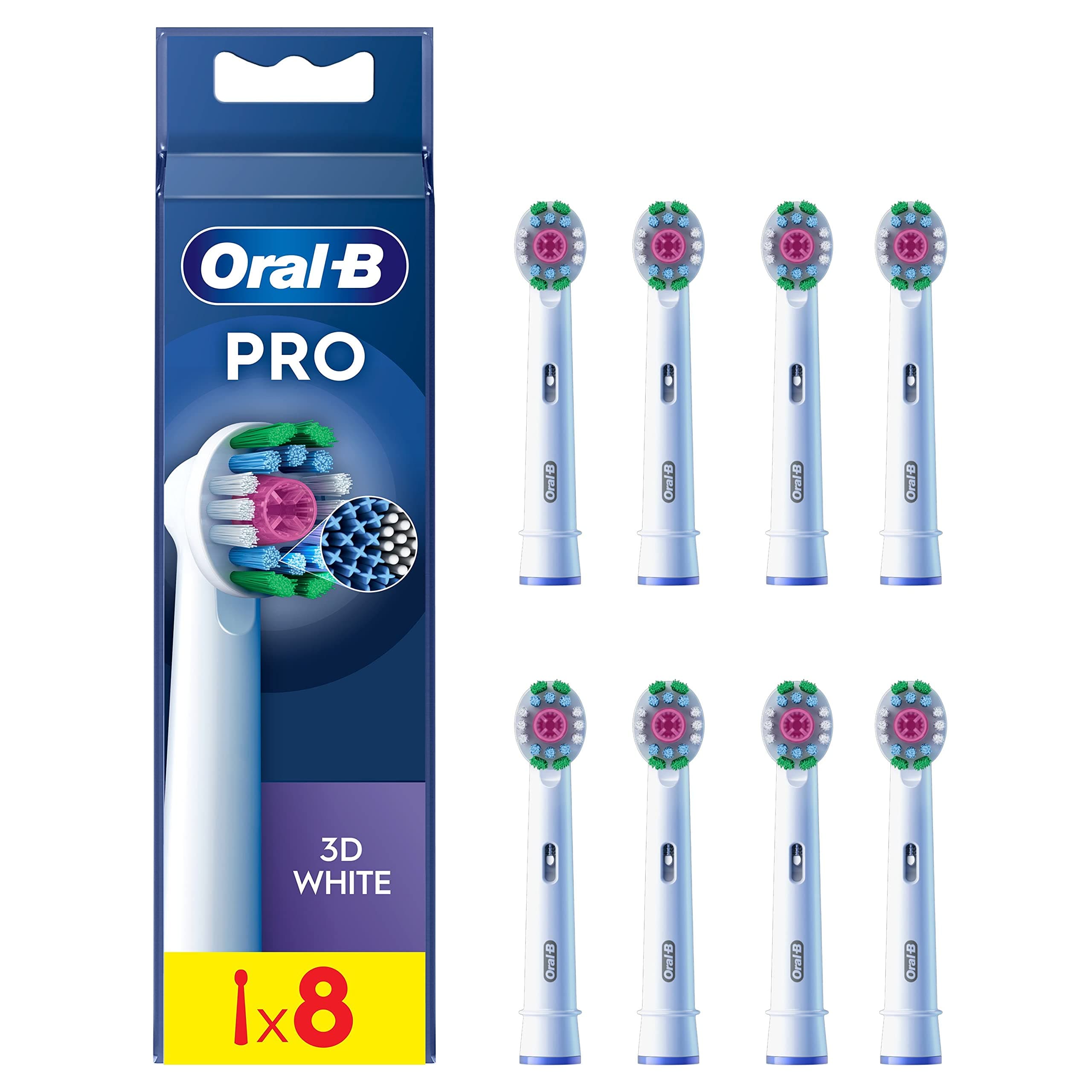 Oral-B Pro 3D White Recambios para Cepillo de Dientes Eléctrico, Pack de 8 Cabezales, Blanco - Originales