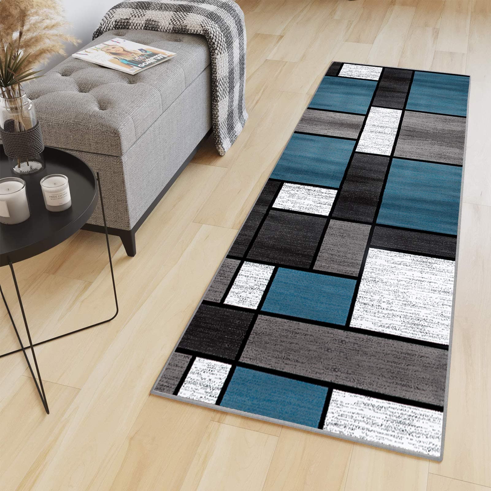 HaiTaoSy Tapis Cuisine Devant Evier Lavable Antiderapant 40 x 140cm, Tapis Couloir, Bleu, Blanc