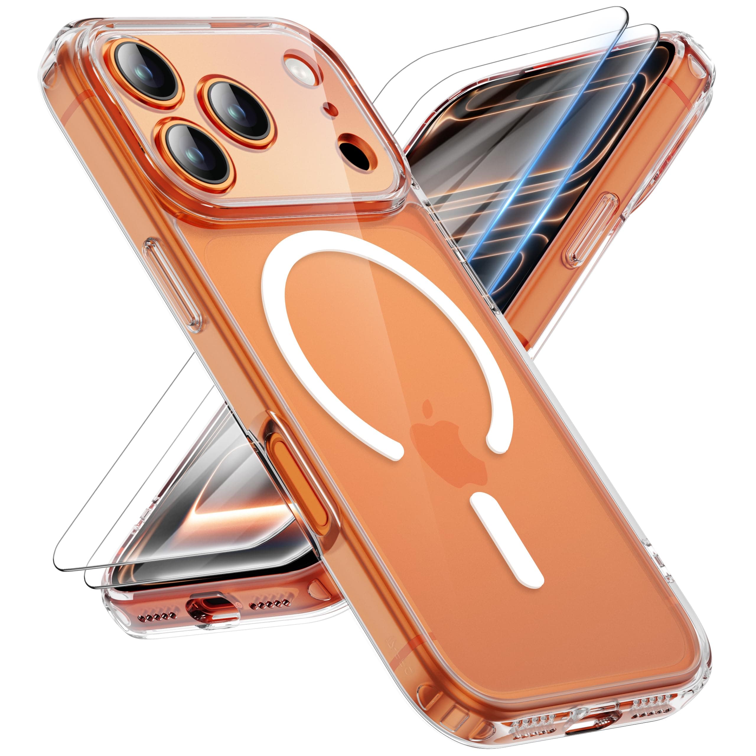 ORETECH Magnetica Cover per iPhone 17 Pro Max 6,9" con 2 Vetro Temperato, Compatibile con MagSafe,Protezione Completa Della Fotocamera, Anti-Graffio Antiurto Ultra Sottile Hard PC Cover-Trasparente
