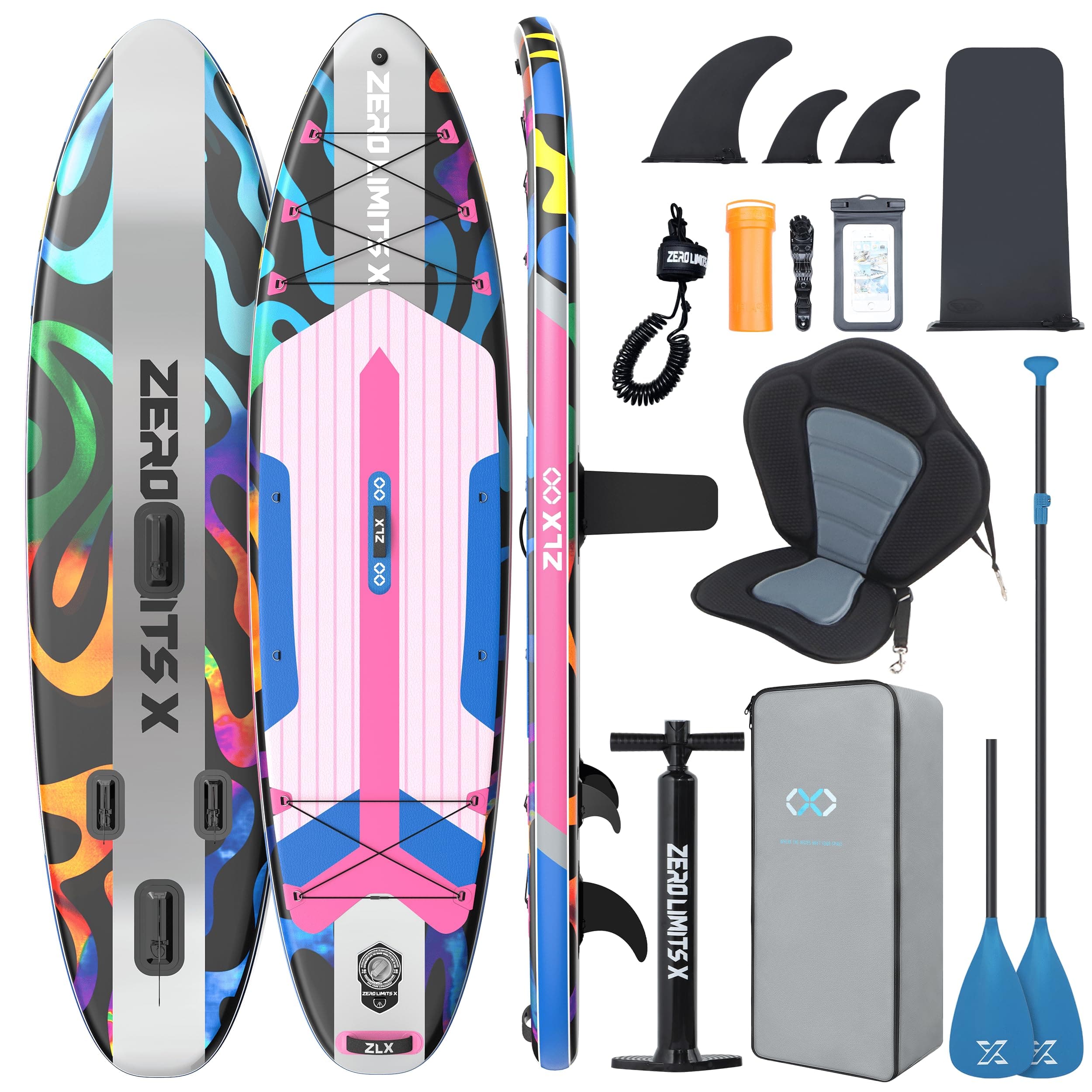 ZLX Tabla Paddle Surf Hinchable para Adultos con Remo Ajustable/Bomba/Mochila/Correa/Bolsa Impermeable, Aleta de Equilibrio patentada, 11'6 x 35 cm Stand up Paddle Board con Capacidad de 200 kg