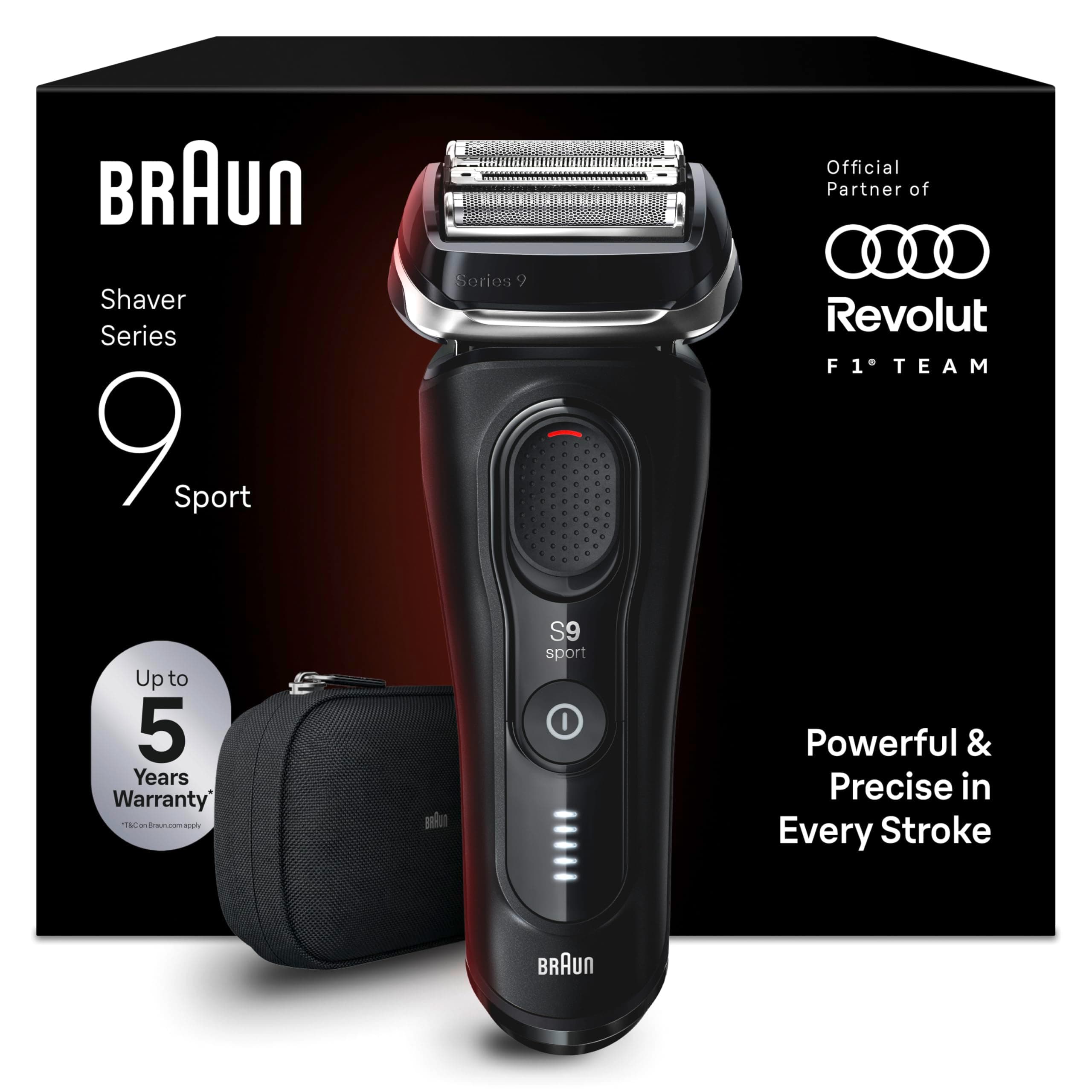 Braun Serie 9 Sport Rasoio Elettrico Barba, Custodia, 9100si Nero | Regolabarba Uomo Impermeabile, Ricaricabile, Testina 4+1 e Rifinitore, Custodia, SensoAdapt per Qualsiasi Densità di Barba