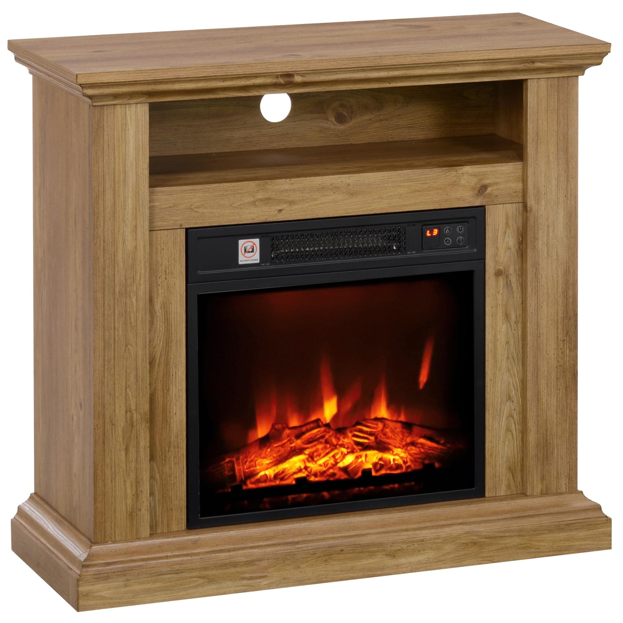 HOMCOM Cheminée Électrique 1800W Effet Flamme 3D Réaliste Effet Bois Brun | Fausse Cheminée Décorative, Meuble TV, Manteau, 3 Niveaux de Luminosité, Thermostat, Télécommande, Minuterie, pour 30 m²
