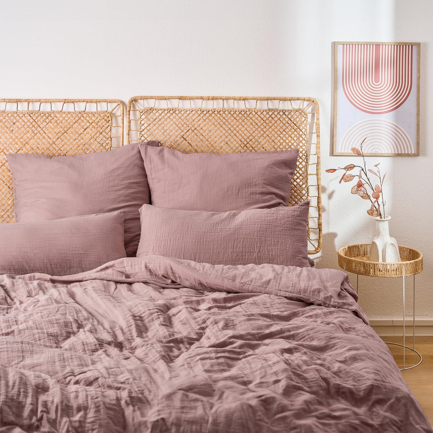 Blumtal Musselin Bettwäsche 155x220 cm + 80x80 cm - Oeko-TEX zert. Bettwäsche Musselin aus 100% Baumwolle - extra weiches Bettwäsche-Set waschbar bei 40 °C - Sommerbettwäsche Violett