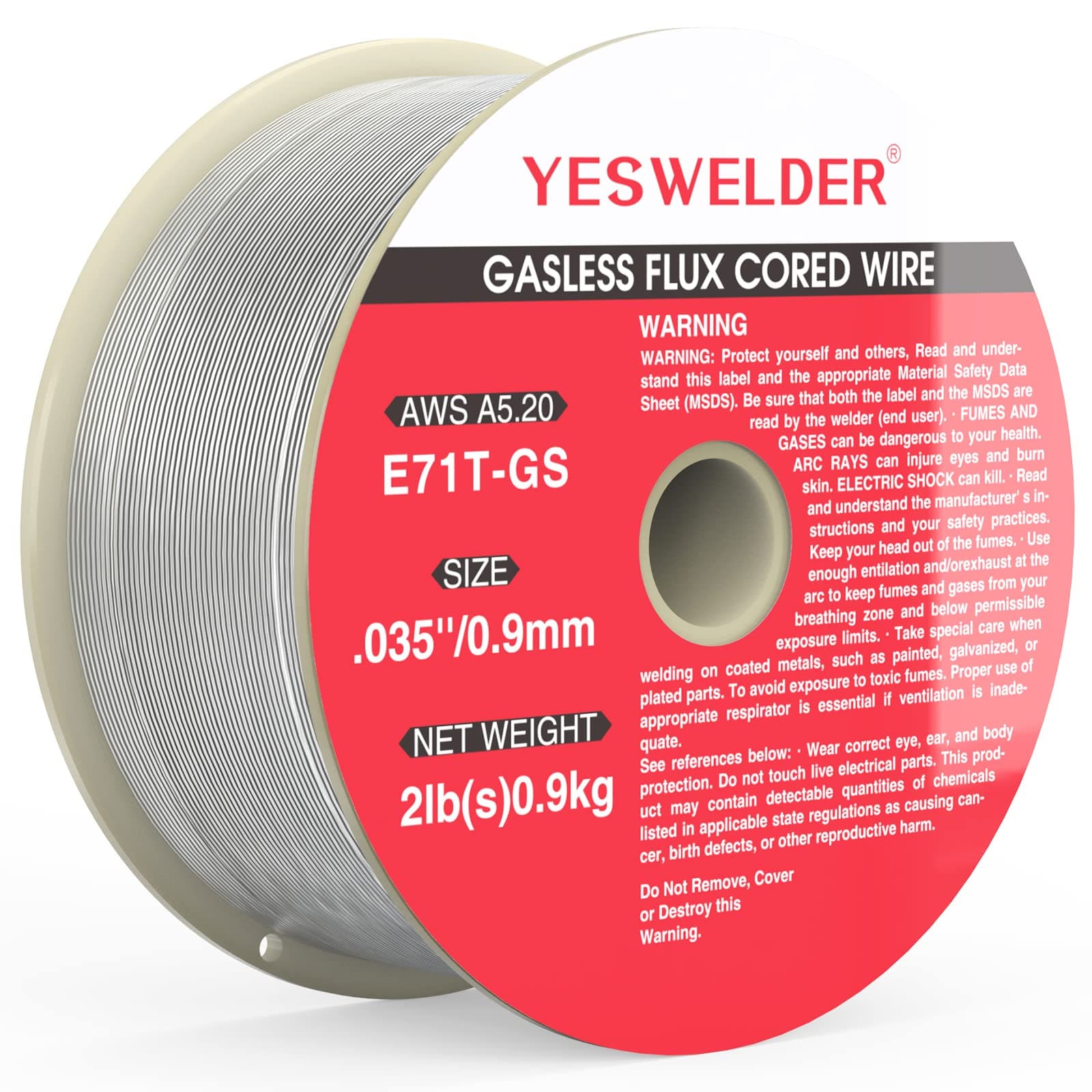 YESWELDER Alambre de Soldadura 0,9 mm 0.9 kg E71T-GS,MIG hilo soldar sin gas para soldadora sin gas FLUX, soldadora MIG