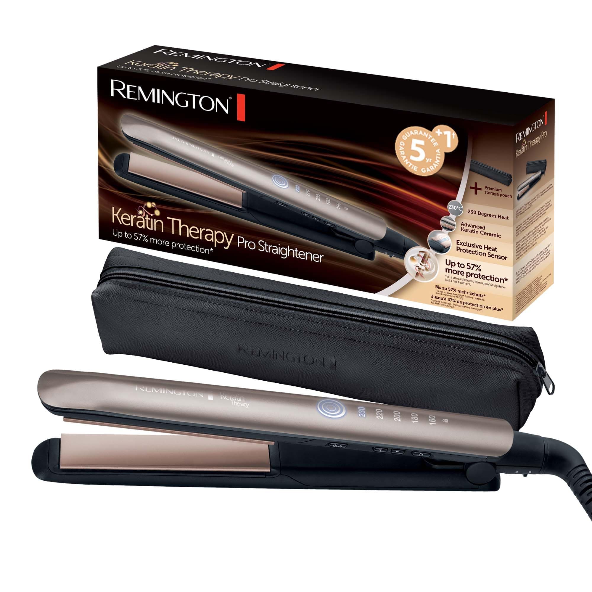 Remington Piastra capelli lisci e mossi, Protezione Keratin, Sensore di calore per proteggere il capello, Ceramica Ultra S8593