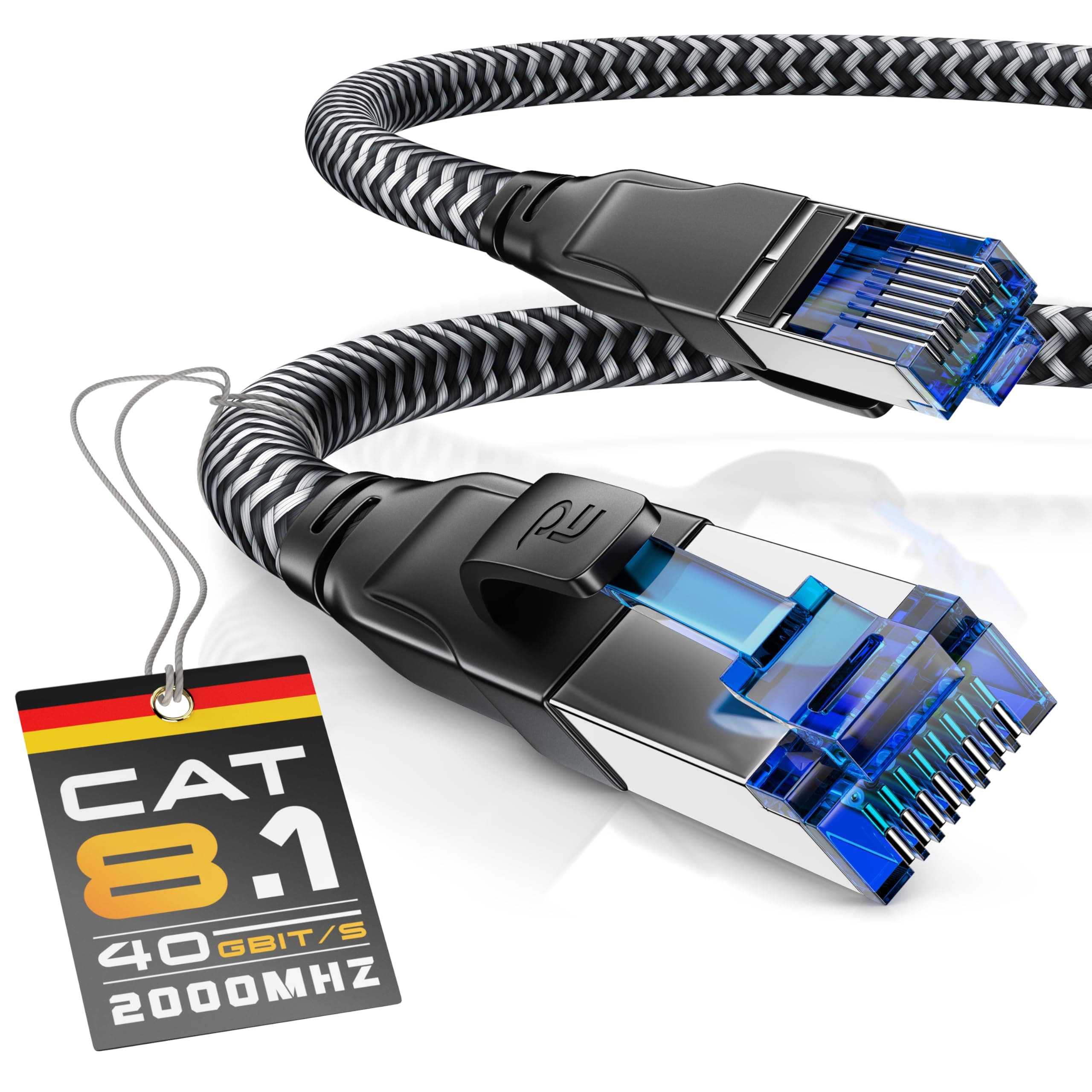 CSL - 15m Netzwerkkabel CAT 8 - LAN Kabel Patchkabel - Baumwollmantel - CAT8.1 High Speed Gigabit Ethernet Cable - 40 Gbits - S/FTP PIMF - RJ45 Stecker - Cat6 Cat7 Cat8 komp - 15 Meter - schwarz