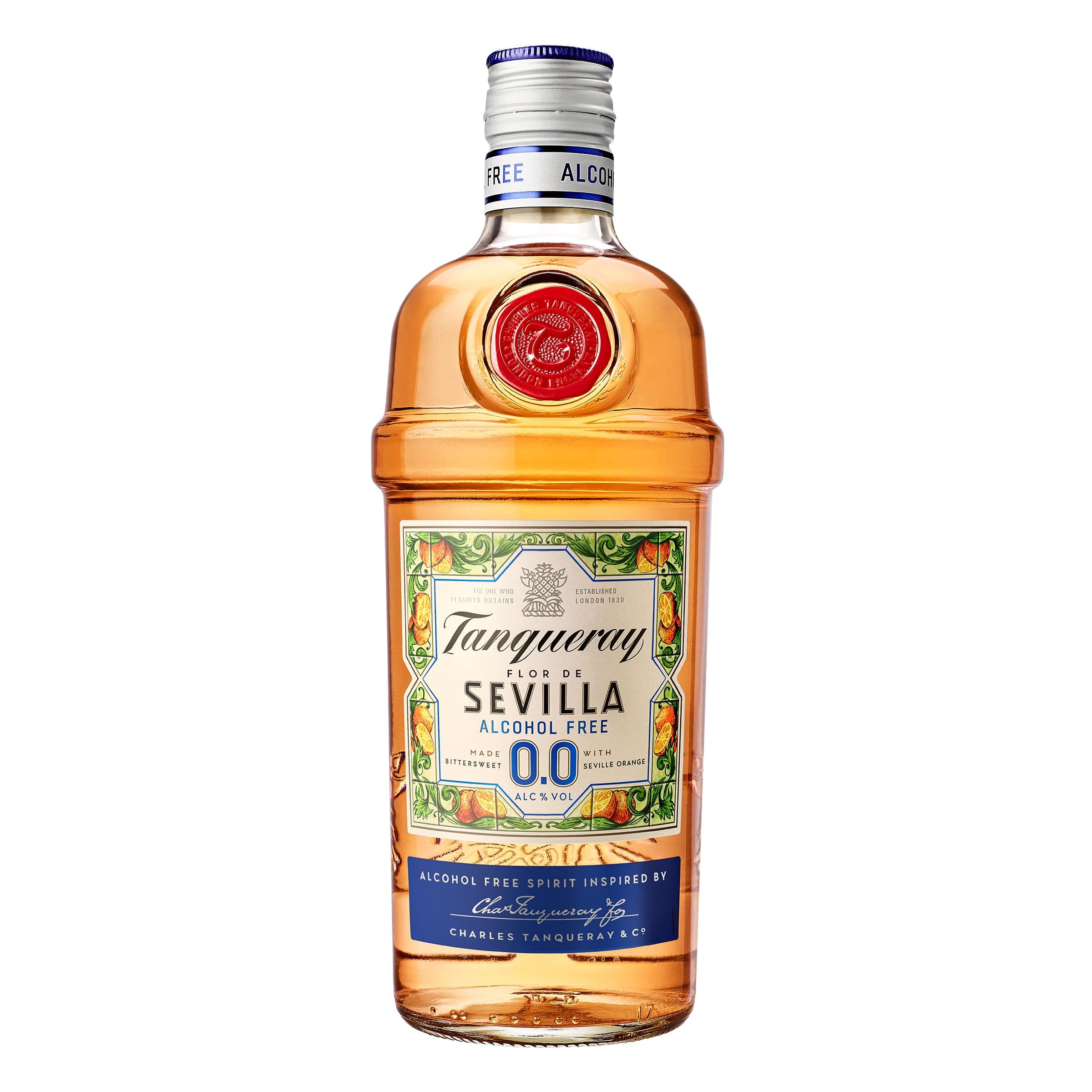 Tanqueray Flor De Sevilla 0,0%, alkoholfreie Gin-Alternative, bittersüßer Geschmack von Sevilla-Orangen vereint mit Gin-Botanicals, spritzig & fruchtig, 700 ml Einzelflasche