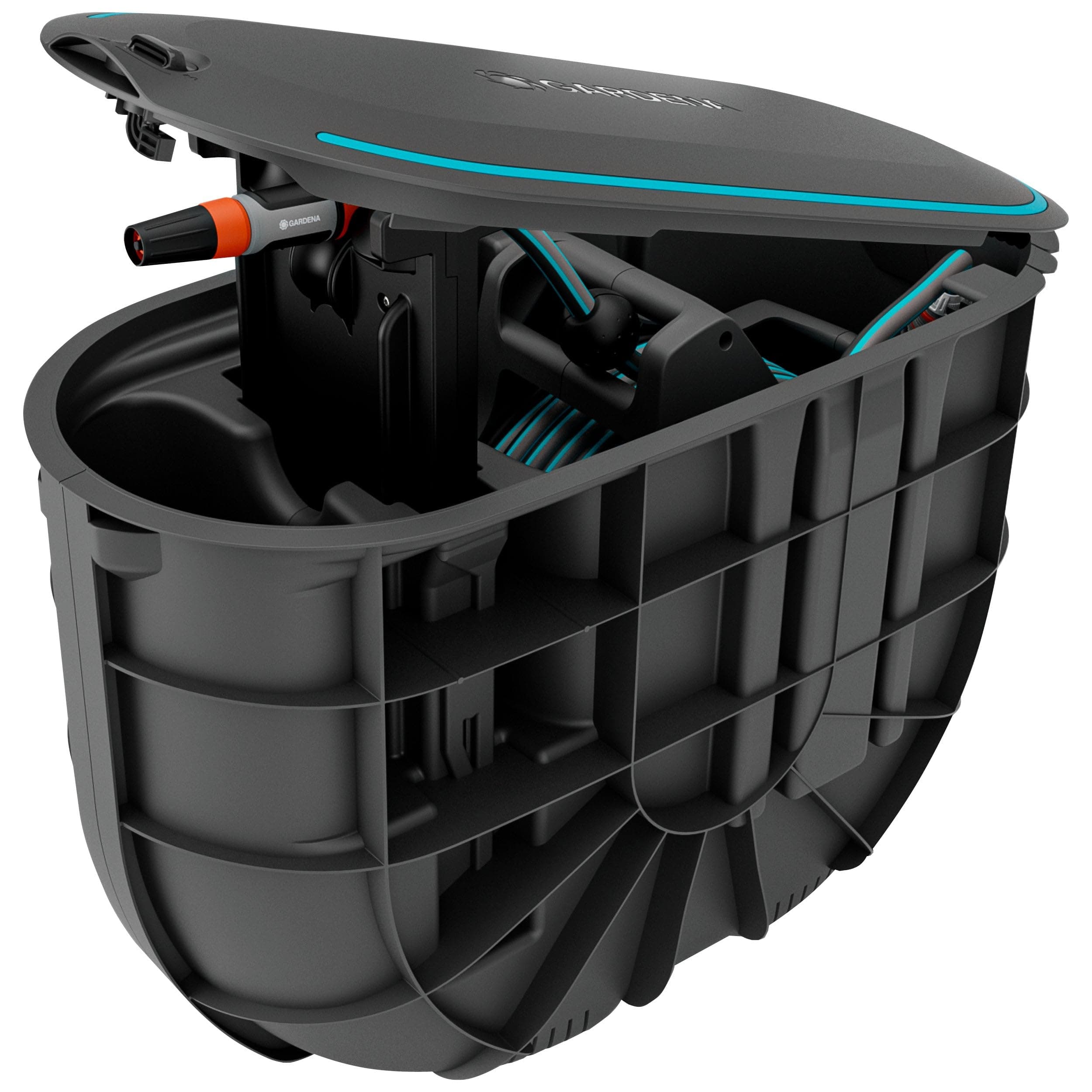 Gardena Dévidoir d'arrosage couvert RollUp M: tuyau de 20 m, installation souterraine discrète, fonction d'enroulement automatique, résistant aux intempéries (18650-20)