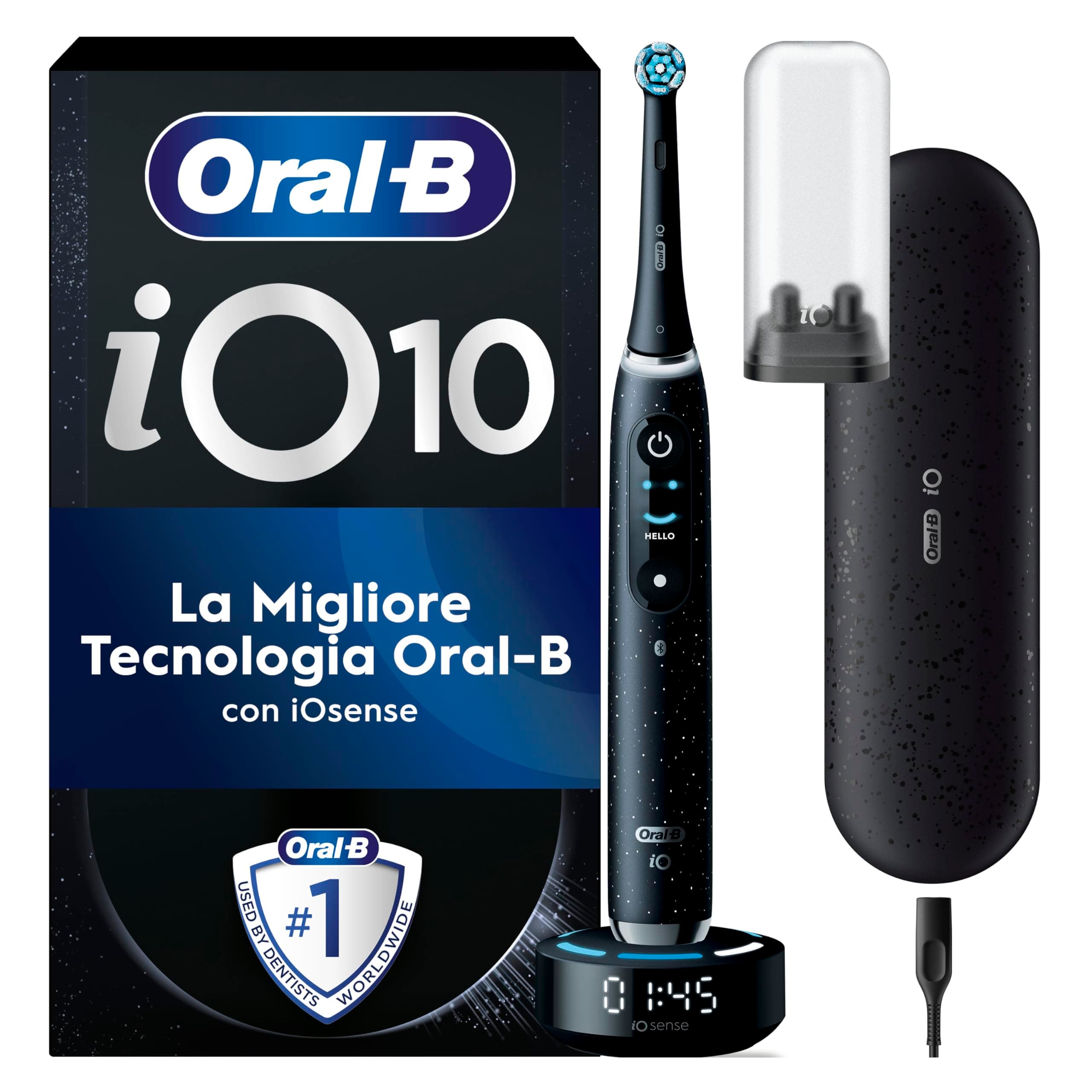 Oral-B iO 10 Spazzolino Elettrico, 1 Testine di Ricambio, Nero | 1 Testina di Ricambio per Spazzolino Elettrico Ricaricabile, Custodia da Viaggio, Gengive Protette, Pulizia Denti Efficace