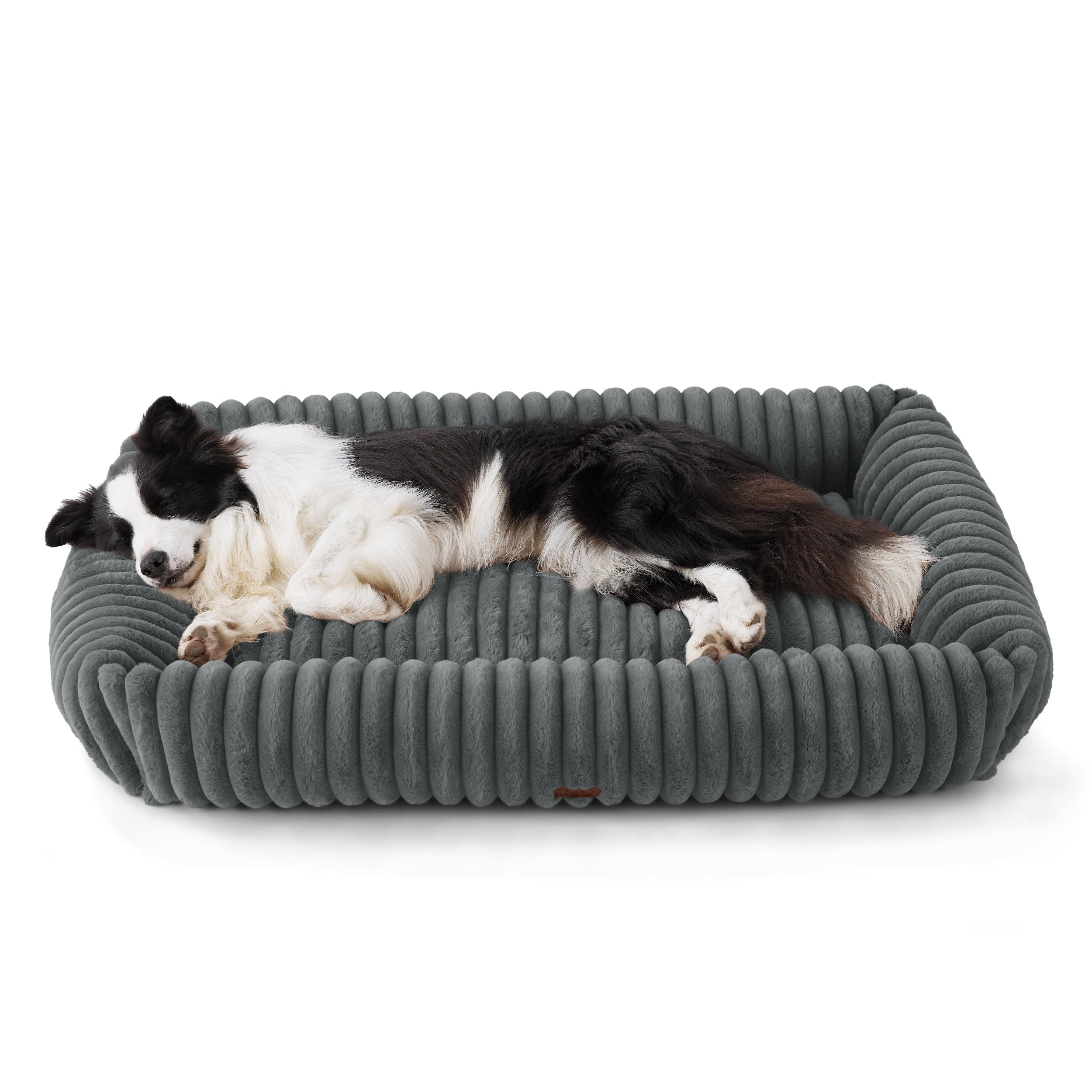 BEDSURE waschbares Hundebett für große Hunde - 109x76x20cm weicher orthopädischer Hundekorb mit bequemem Fleece-Bezug, rutschfestes Hundebett mit hohem Rand in grau