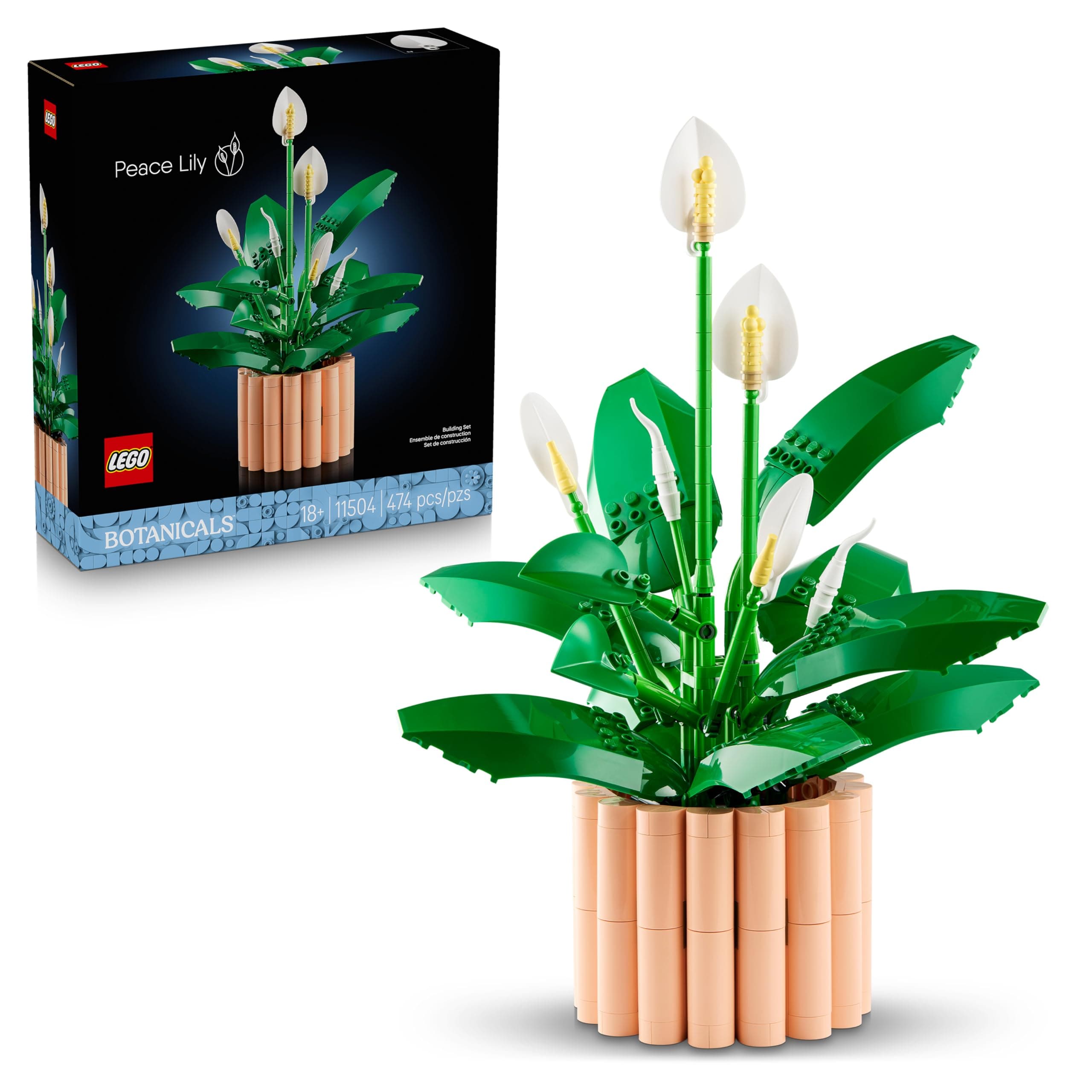 LEGO Botanicals Spatifillo - Idea Regalo Festa della Mamma - Set per Adulti di Piante Artificiali con Vaso - con Fiori Bianchi Finti e Boccioli - Decorazione di Casa o per la Camera da Letto - 11504