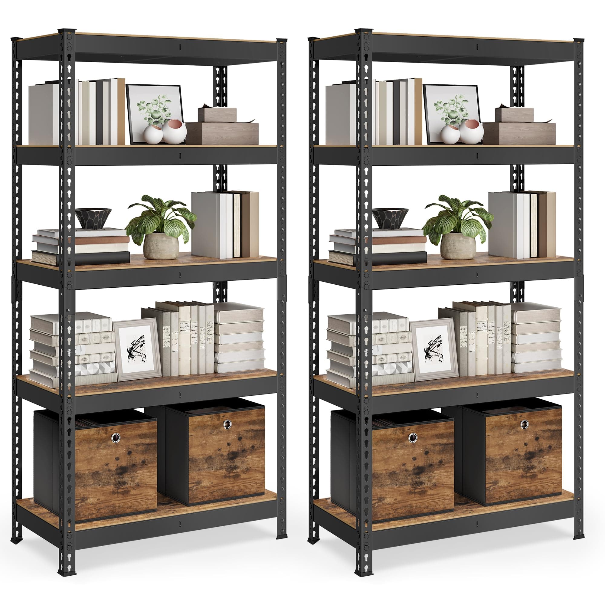 SONGMICS Schnelle Montage, Schwerlastregal 2er Set, Standregal, Lagerregal, Küchenregal, Regal, 5 Ablagen, 45 x 90 x 180 cm, bis 875 kg belastbar, für Keller, Küche, Arbeitszimmer, vintagebraun