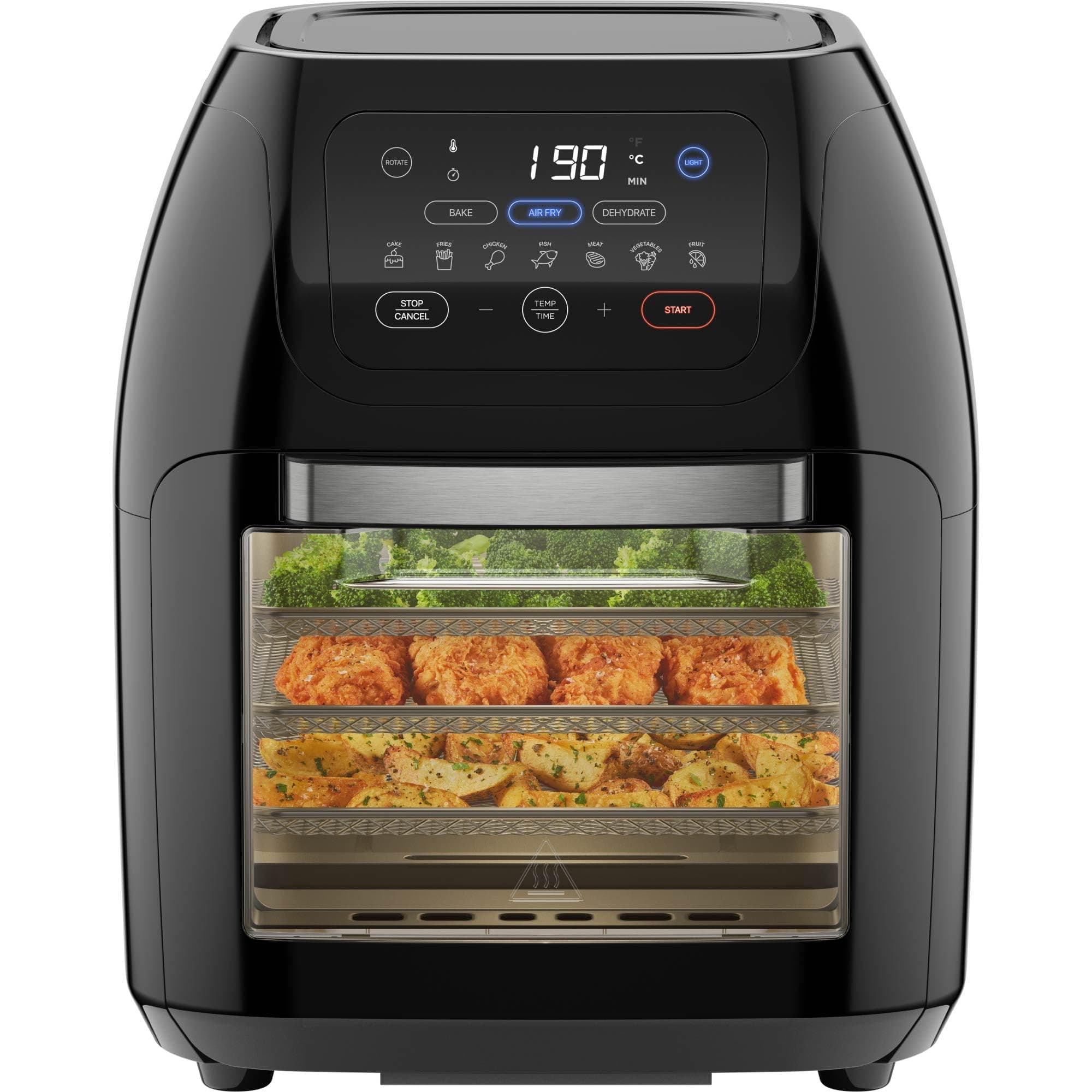 Chefman Friggitrice Digitale Multifunzionale, Girarrosto, Disidratatore, Forno a Convezione, 17 Preselezioni Touch-Screen, Friggere, Arrostire, Spegnimento Automatico, Formato Famiglia XL 10 L, Nero