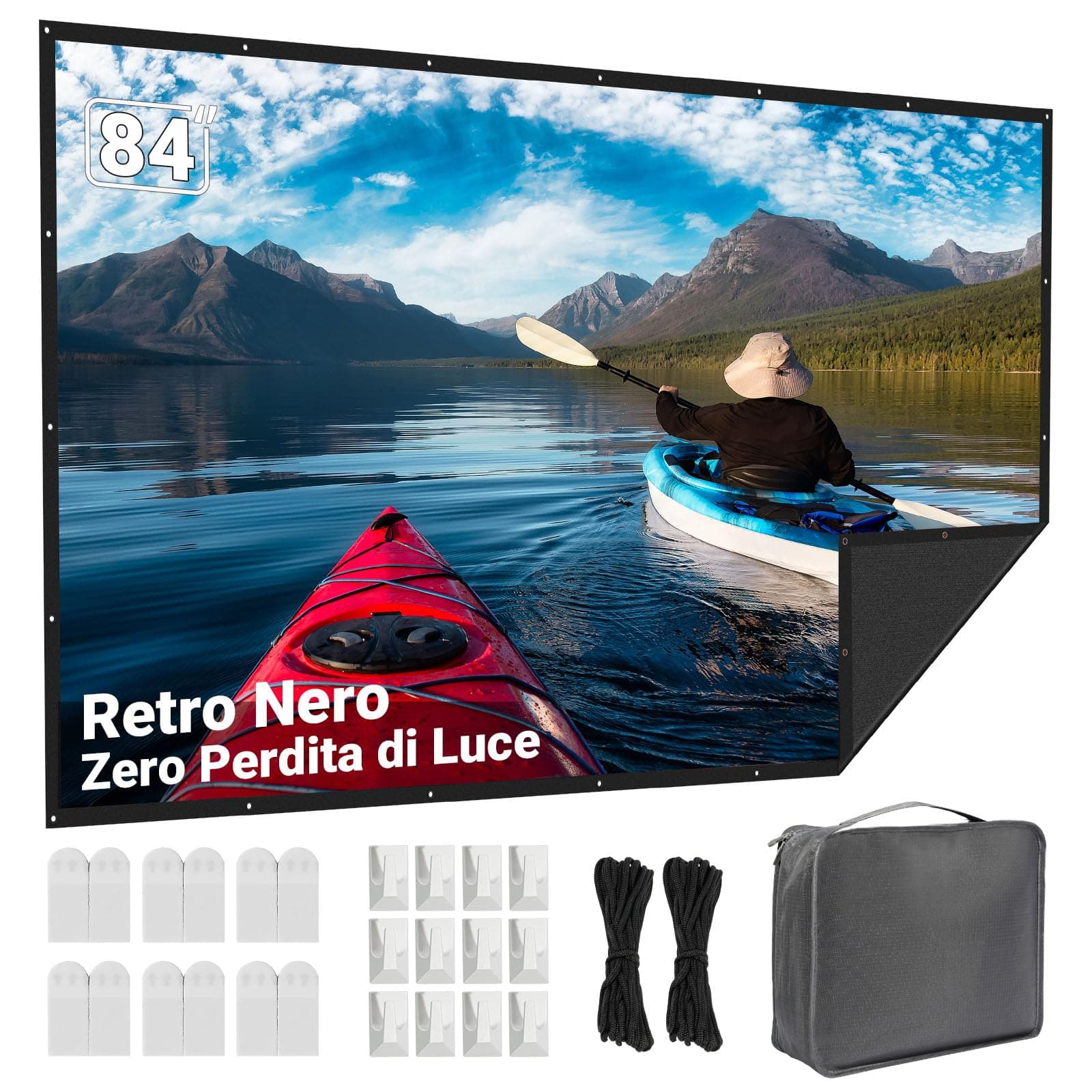 Schermo Proiezione 84 Pollici Esterno: LEORFI Sfondo Nero Migliorato Opaco - Schermo Proiezione Portatile Interno - Telo Proiettore Pieghevole Lavabile per Home Cinema - Con Borsa Trasporto