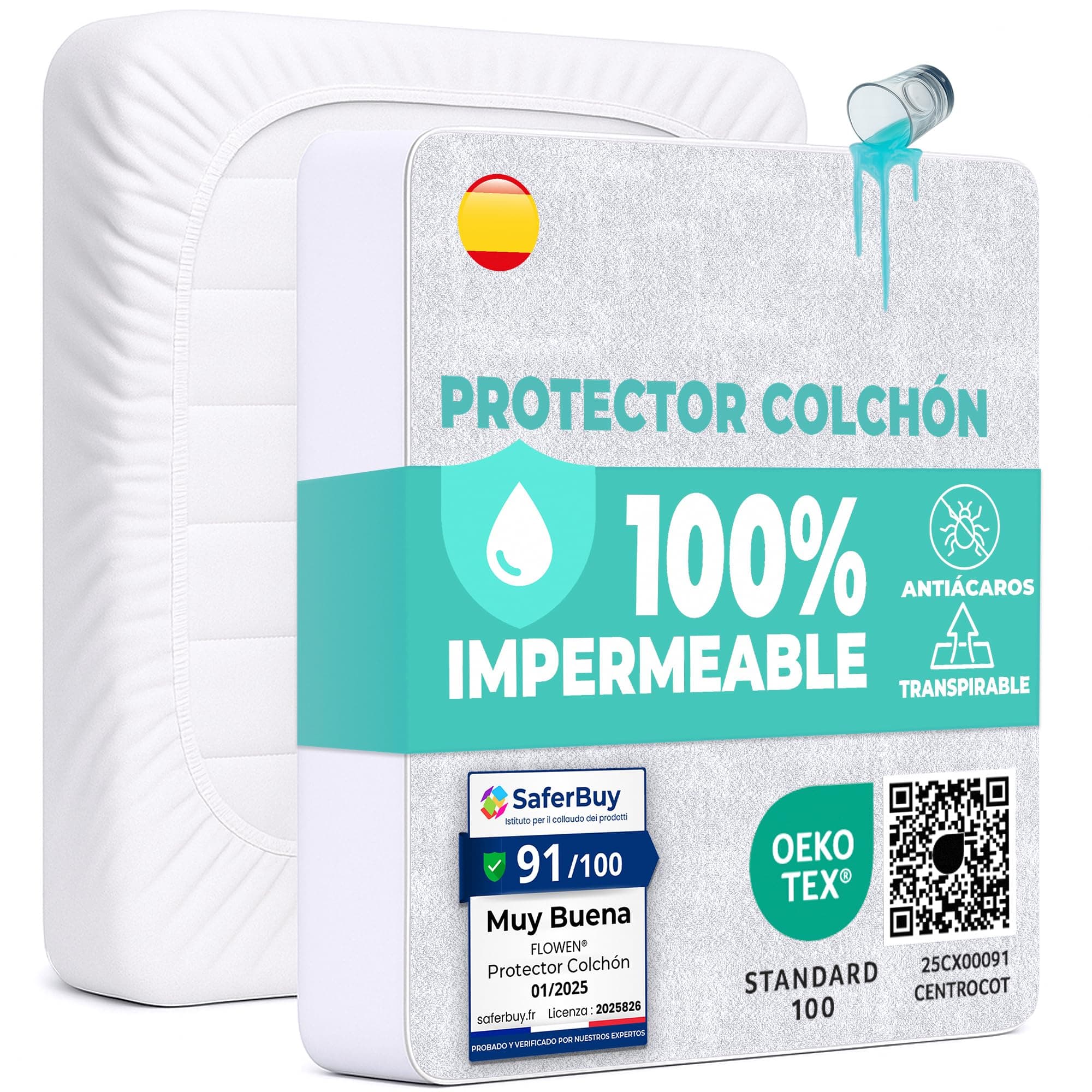 Protector Colchón 90 x 190 cm Funda Colchón Impermeable Sábana Bajera Impermeable de Algodón y Microfibra Cubre Colchón para Cama Transpirable Cover Hipoalergénico Antiácaros Lavable a Máquina