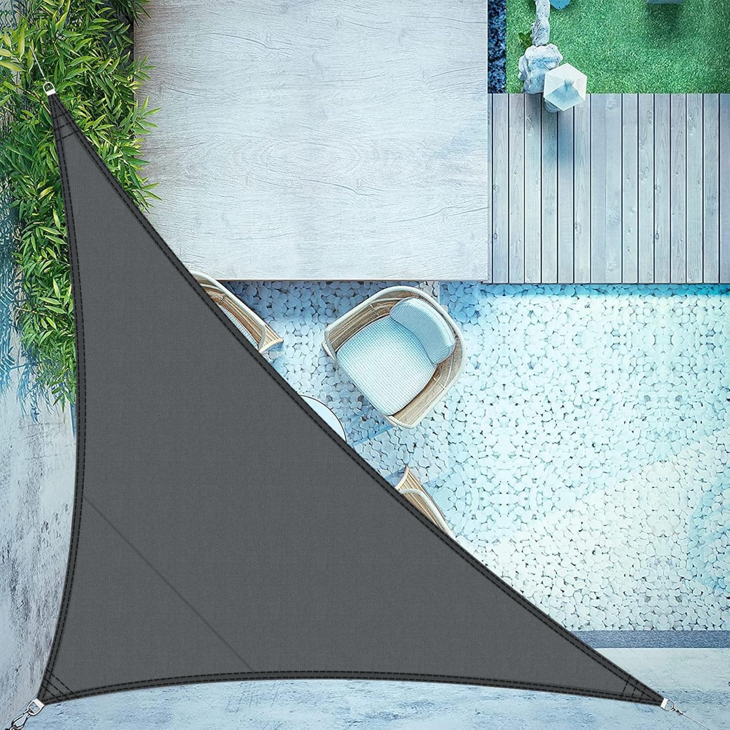 LOVE STORY Toldo Vela de Sombra Impermeable Triangular 5x5x7m Protección Rayos UV PES Toldos para Patio, Exterior Terrazas, Jardín, Balcon (Antracita)