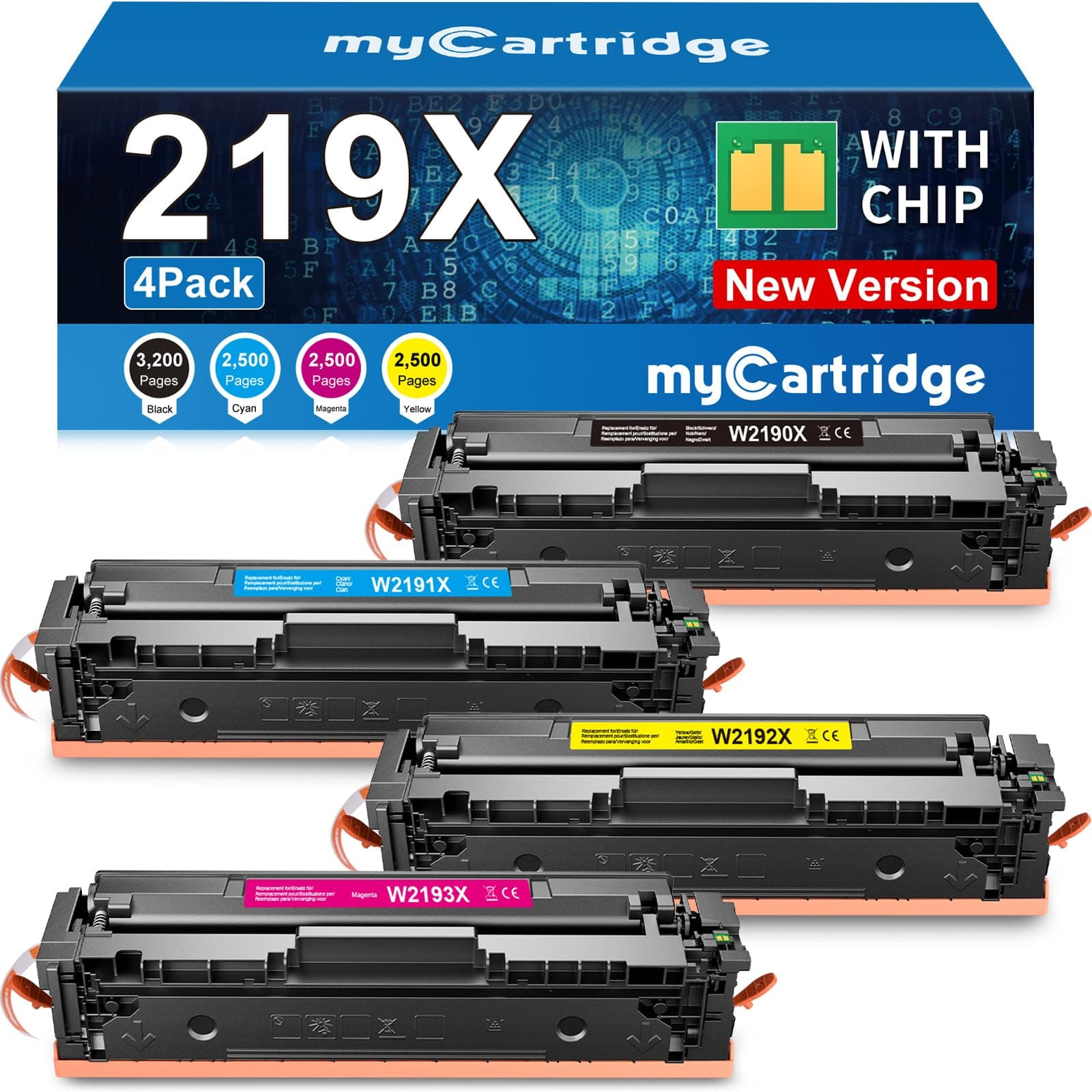 MYCARTRIDGE Ricambio per HP 219X Toner Set (Con Chip) per 219A 219X per HP Color Laserjet Pro MFP 3302FDWG Toner per MFP 3302SDWG 3302FDNG per W2190X W2191X W2192X W2193X (Confezione da 4)