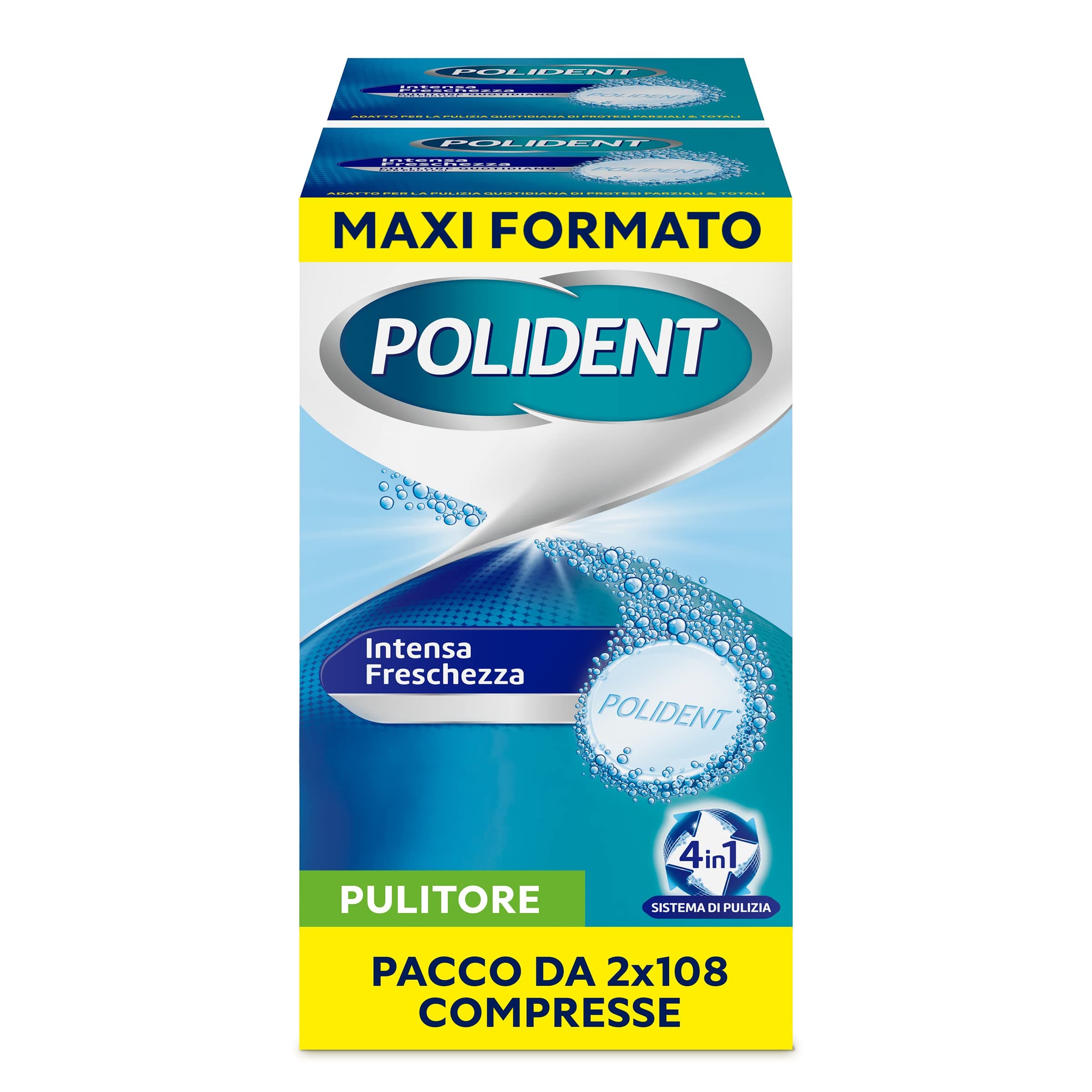 Polident Intensa Freschezza, Pulitore quotidiano per Protesi Dentale con Agente Antibatterico, pacco da 2x108 Compresse
