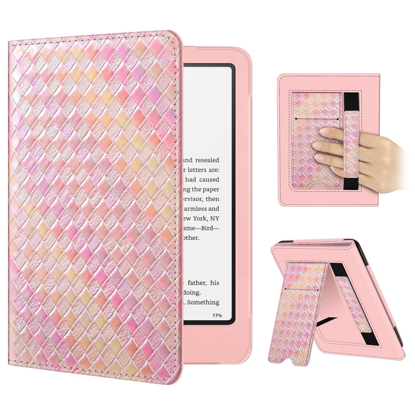 Fintie Hülle für 7" Kindle Paperwhite(12. Generation) und Kindle Colorsoft/Paperwhite Signature Edition 2025/2024, Kickstand Schutzhülle mit Handschlaufe und Auto Sleep/Wake Funktion, Perlmuttartig