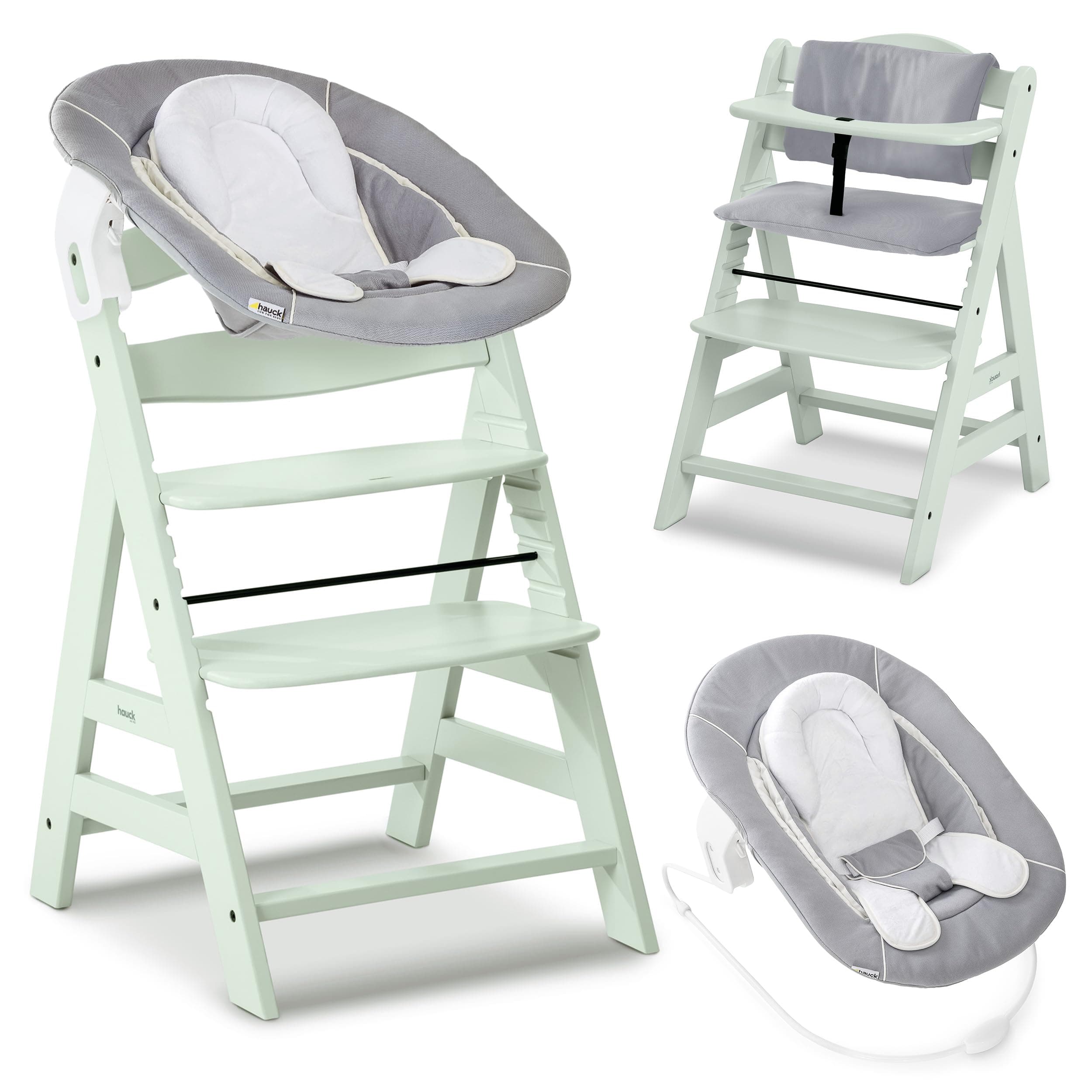 hauck Alpha Plus Newborn Set Trona Evolutiva Recién Nacidos con Hamaca Cojín y Arnés - Silla Alta de Madera para Bebés desde el Nacimiento - Tronas Primeras Comidas para Niños