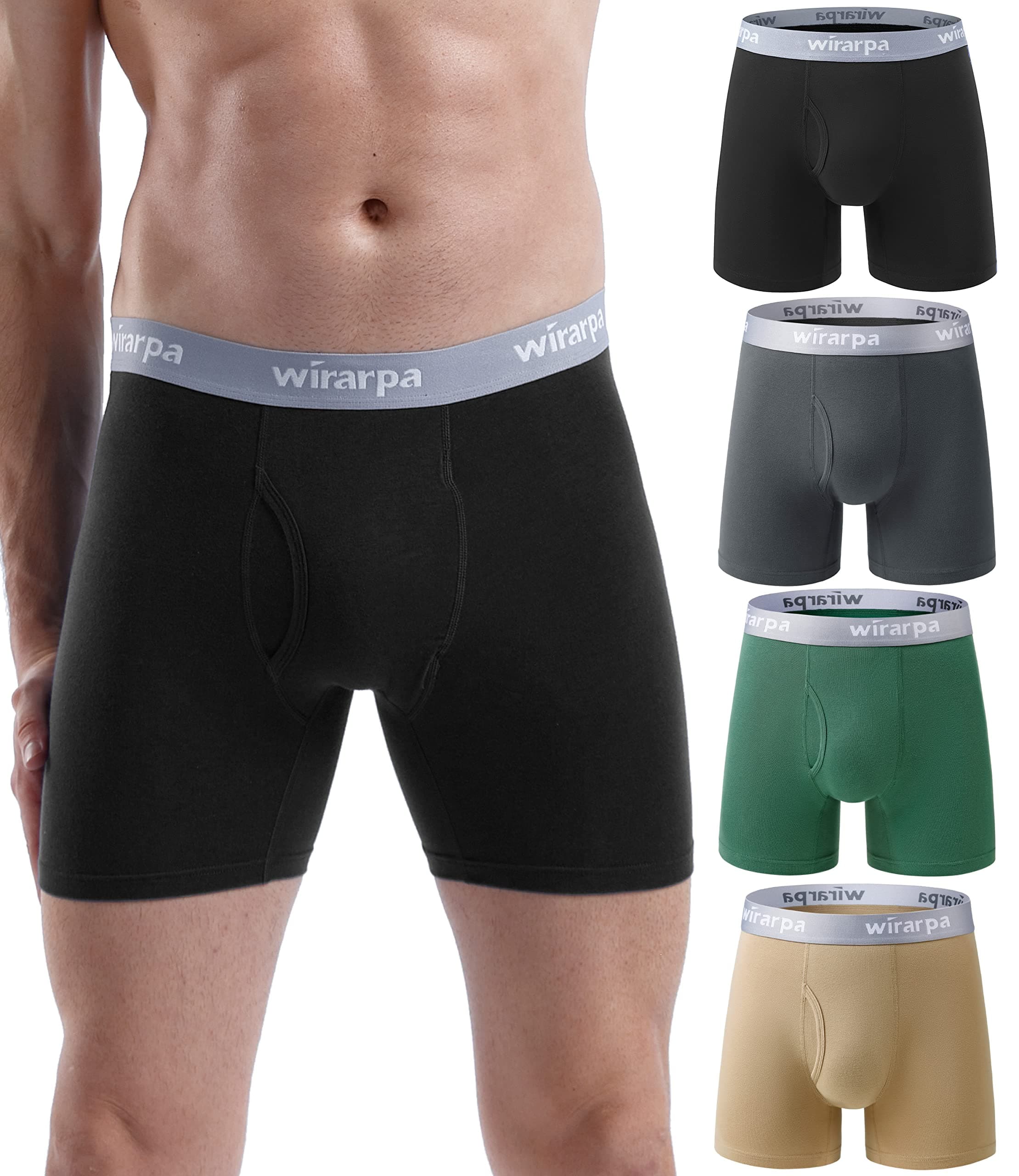 wirarpa Boxer Homme Coton Caleçon Hommes Élastique Confortable Braguette Ouverte sans Etiquette Lot de 4