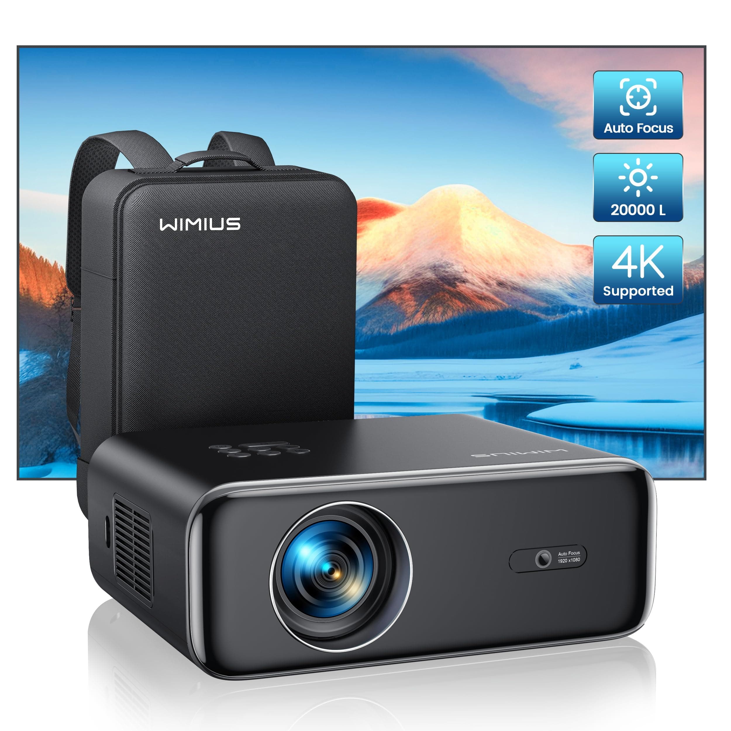 【Auto Focus/Keystone】 Vidéoprojecteur 4K WiFi Bluetooth 36000 Lumens Full HD 1080P, WiMiUS Projecteur 4K Supporté Zoom 50% Vidéoprojecteur WiFi6 Portable Home Cinéma/Extérieur pour Phone/TV Stick/PS5