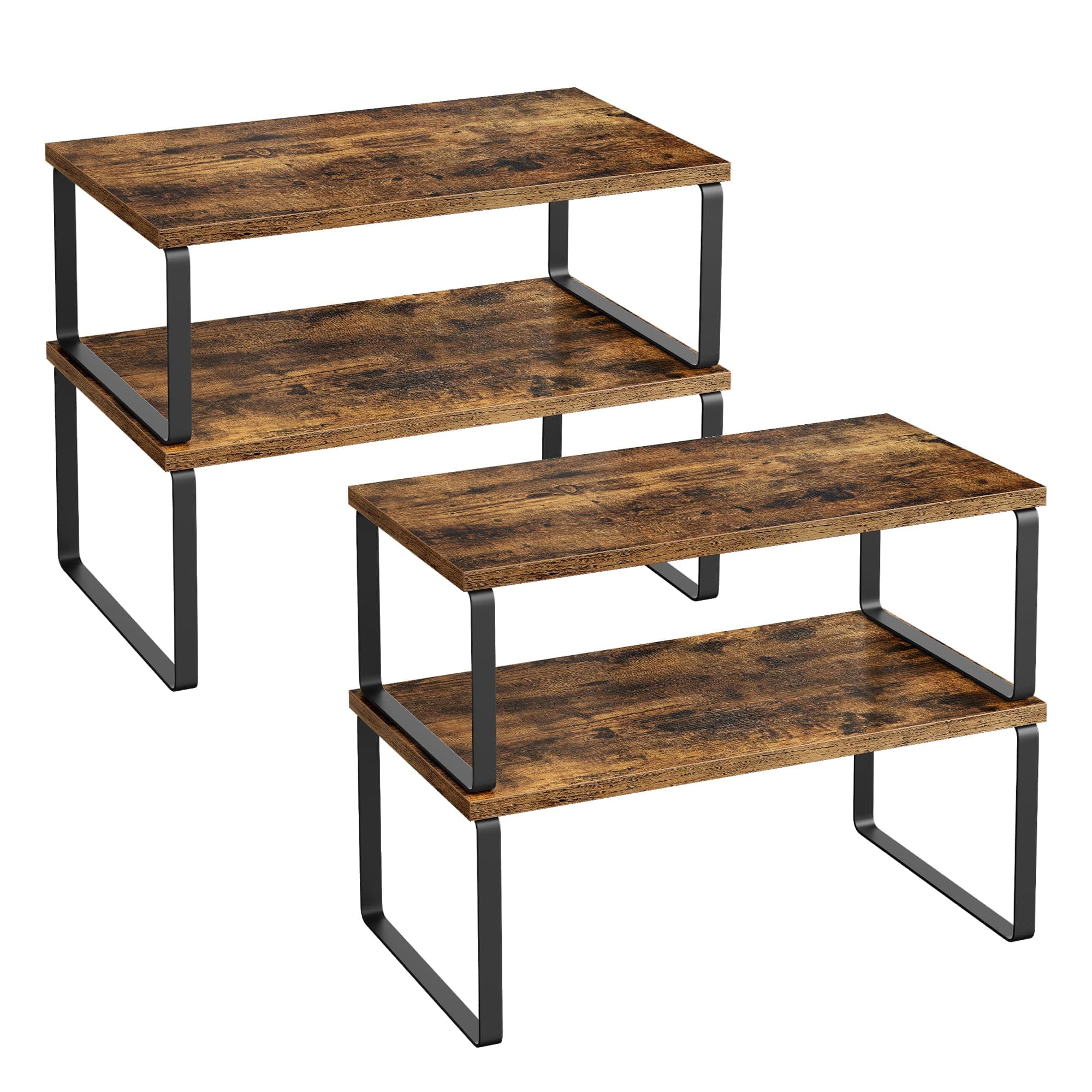 SONGMICS Gewürzregal, 4er Set, Küchenregal, Küchen-Organizer, erweiterbar, Gewürzhalter, stapelbar, mit Metallrahmen, ‎19,5 x 39,7 x 15,8 cm, tintenschwarz-vintagebraun KCS022X01