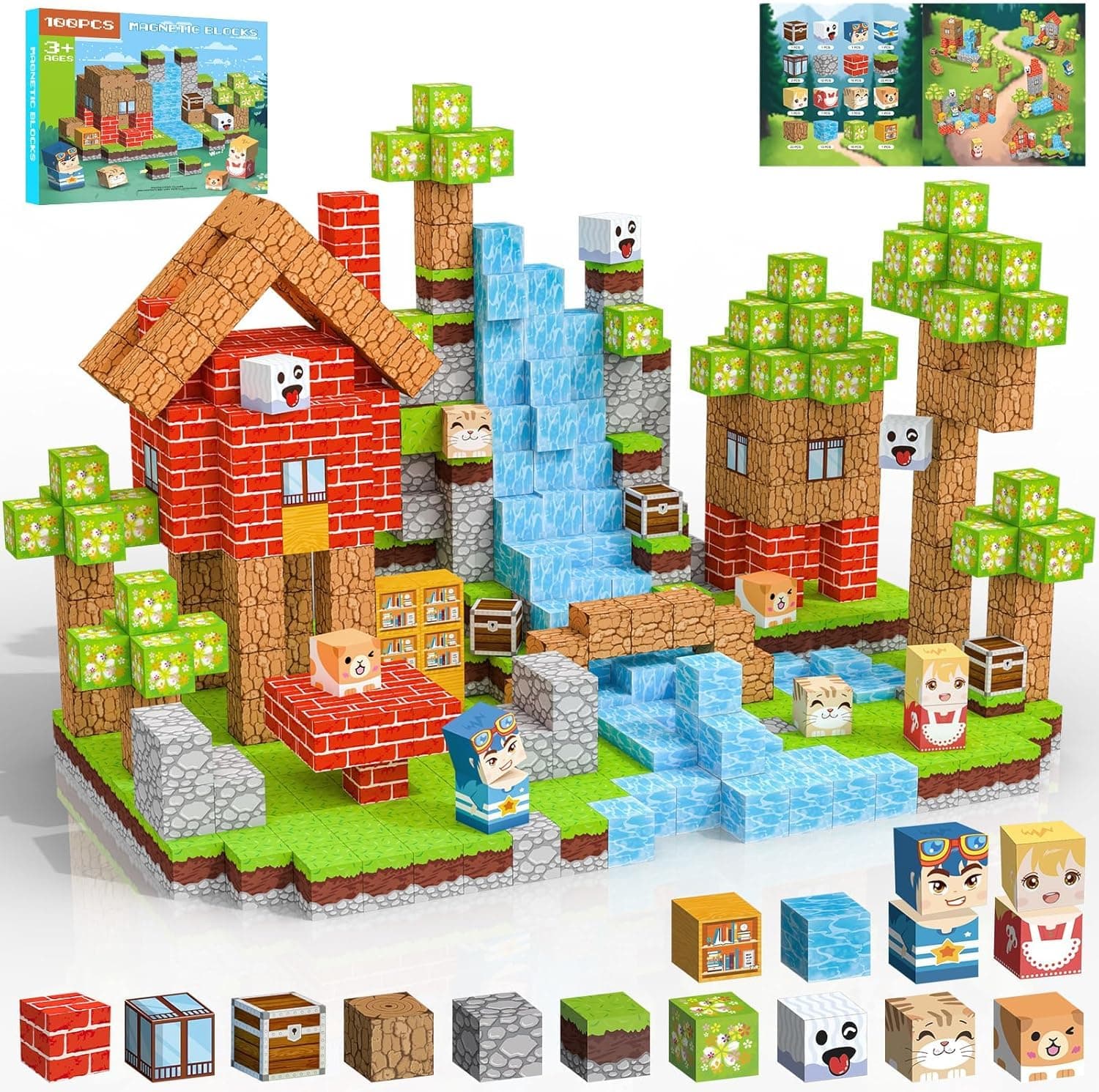 Crifeton Bloques Magneticos Construccion Niños 100 Piezas 2CM 3+ Magneticas,Juego Magnetic Blocks Tiles Construcción,Juguetes Montessori para Niños4 5 6 7 8 9 10 11 12Regalos de Cumpleaños para Niñas