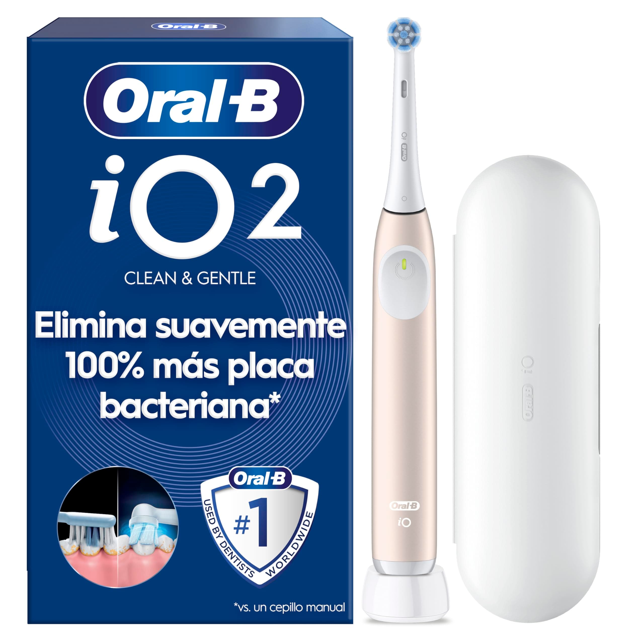 Oral-B iO 2 Cepillo de Dientes Eléctrico con 1 Cabezal, Rosa Suave | Cepillo Dental Suave con Encías, 3 Modos de Cepillado, Sensor de Presión Y Temporizador, Estuche de Viaje