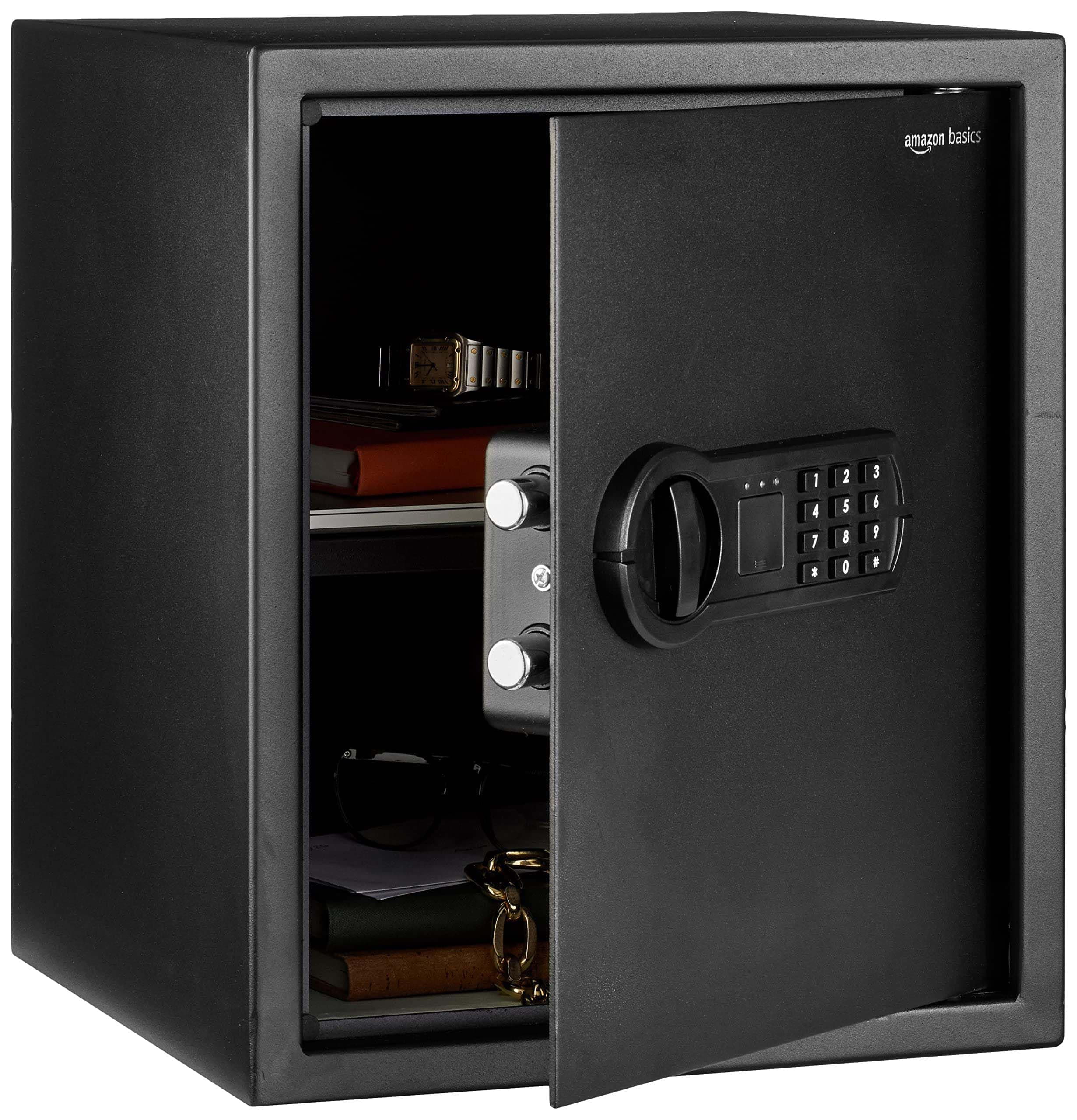 Amazon Basics Caja fuerte Electrónico de acero para el hogar con cerradura de teclado digital programable para joyas, dinero y objetos de valor, 43 l, 35 x 33 x 42 cm, color negro