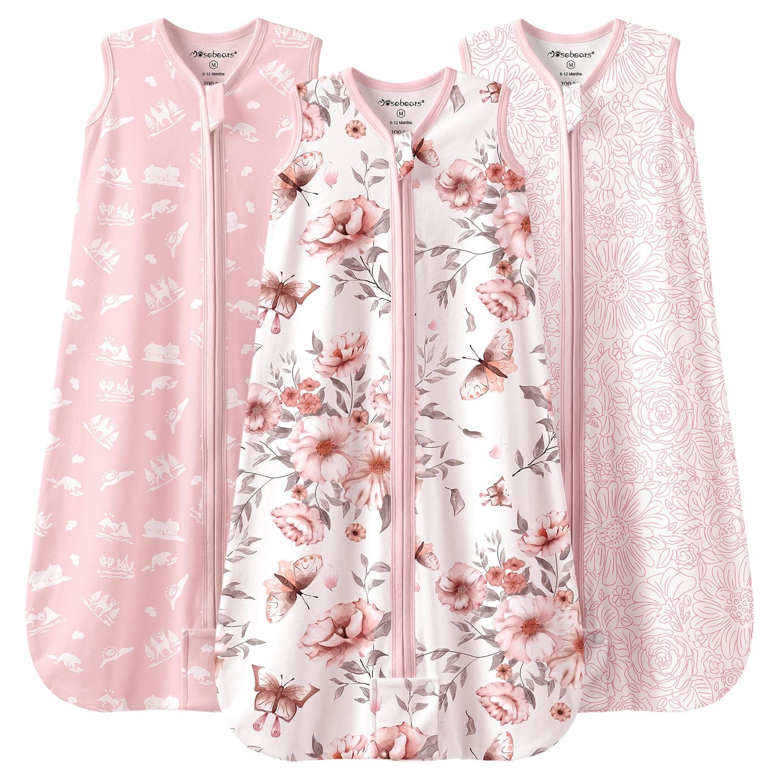 Mosebears Sacco nanna Estivo per Bambini, 0,5 Tog 100% Cotone Traspirante (Rosa, L (12-18 mesi))