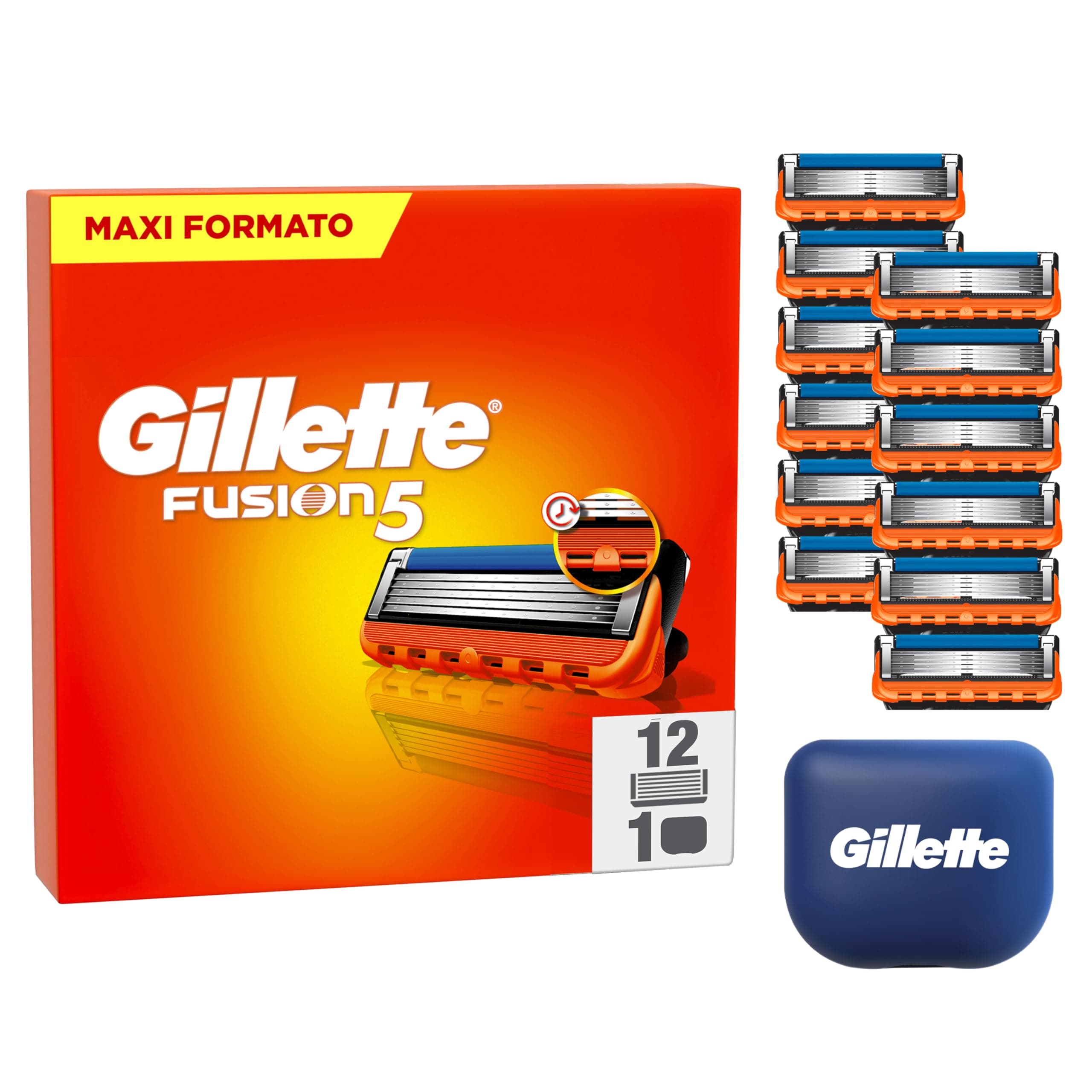 Gillette Fusion 5, 12 Lamette di Ricambio per Rasoio Gillette Fusion5, Con Striscia Lubrificante per una Scorrevolezza Fluida e 6 Lame per una Rasatura Profonda e Duratura, Lama Barba Uomo