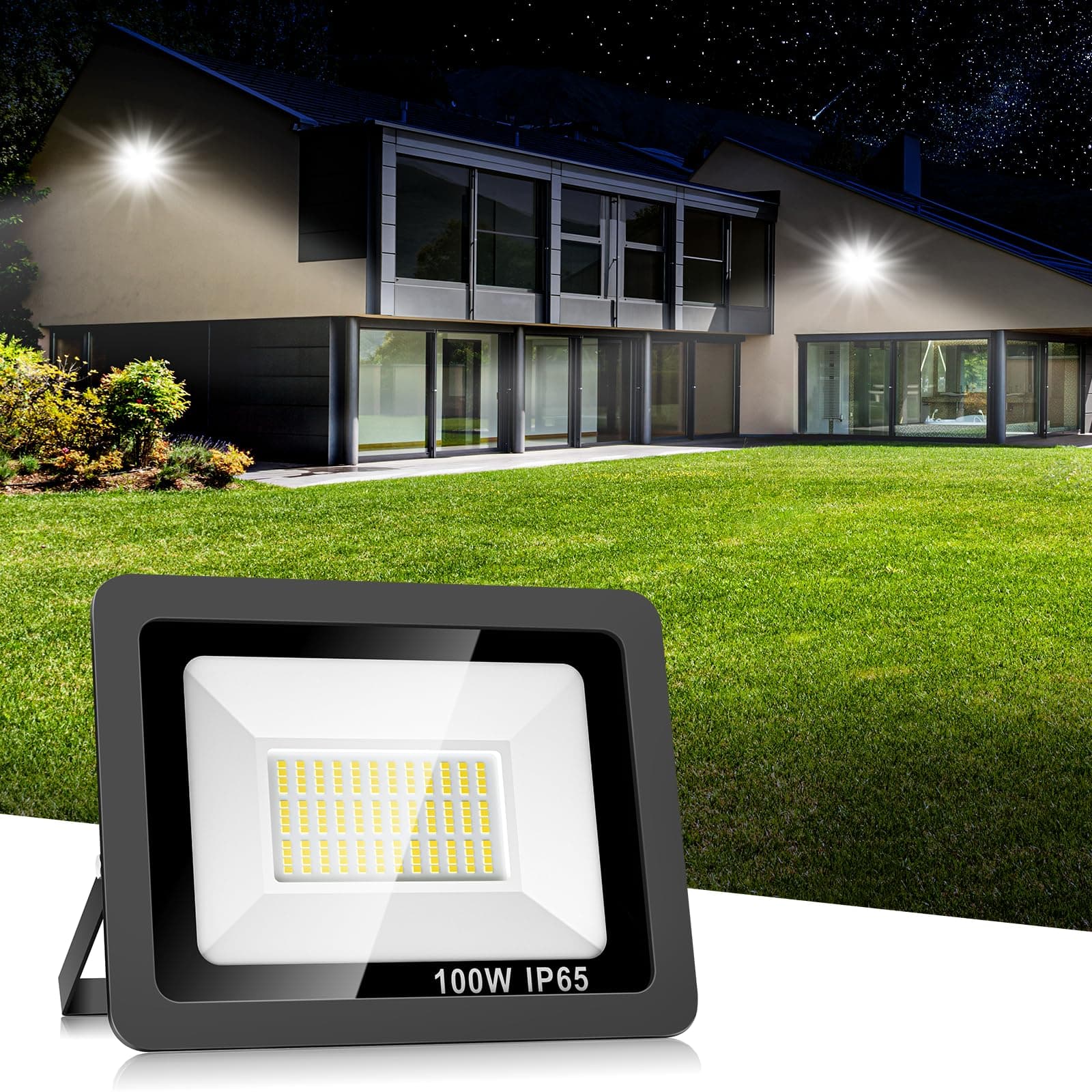 Realky 100W Focos LED Exterior 10000LM Proyector LED Exterio, 144 LEDs 6500K Foco Led Exterior IP65 Impermeable Foco Proyector LED para Casa, Garaje, Patio, Terraza, Campo