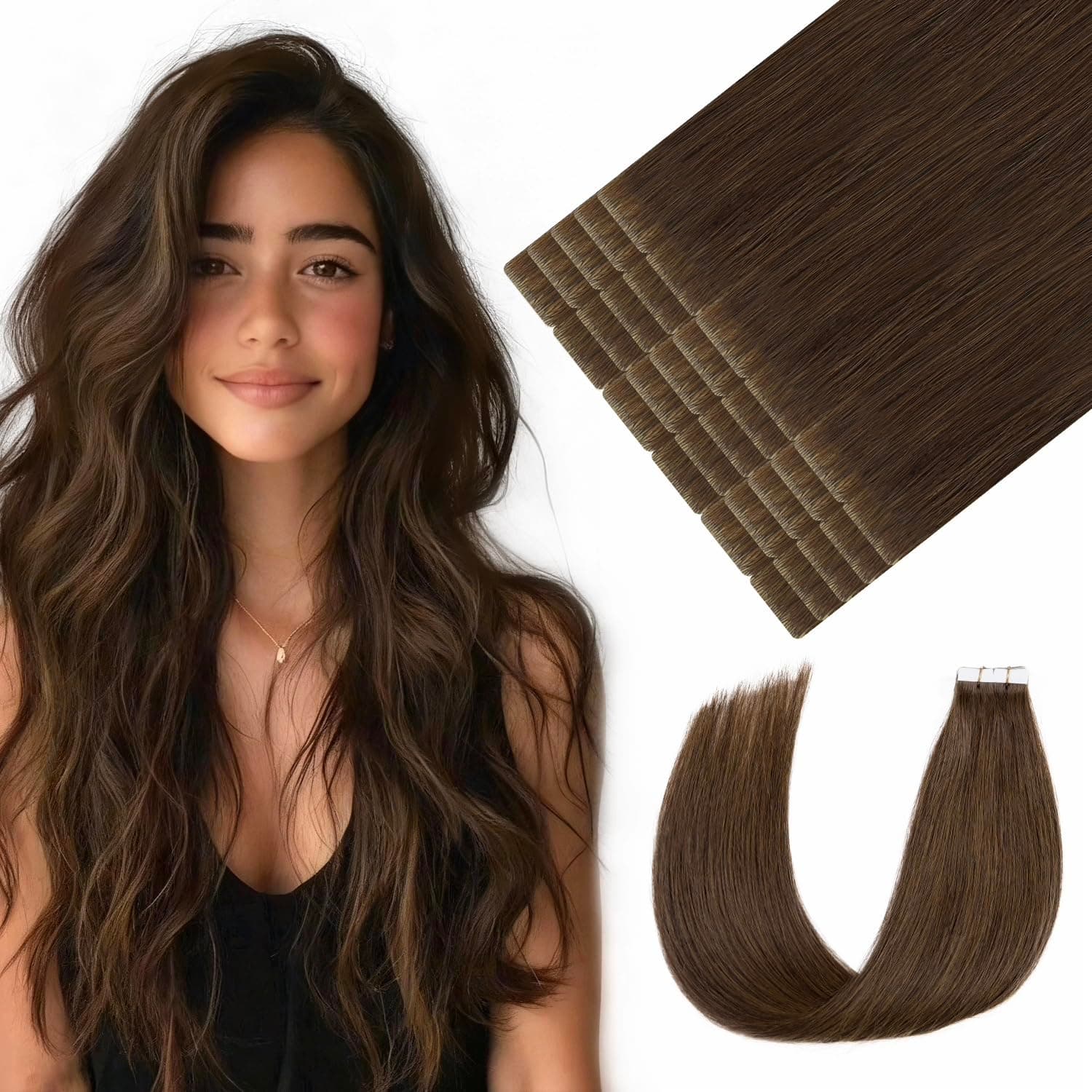 Youngsmile Injection Extension Adhesive Cheveux #4 Brun au Chocolat Naturel Invisible Tape In Hair Human Hair 20pcs 50cm 45g Adhesive Extension Cheveux (#4-50cm)