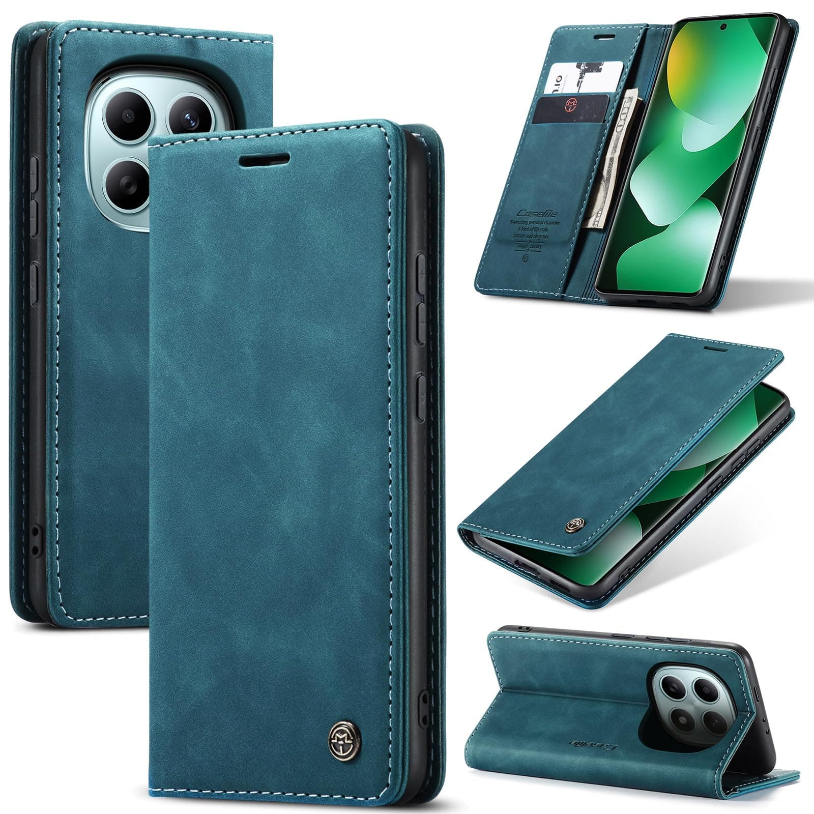 Azororo Coque pour Xiaomi Redmi Note 15 4G Premium Housse Cuir Protection Pochette Rabat Portefeuille Flip Case Porte Magnétique Coque Étui pour Redmi Note 15 4G, Bleu Vert