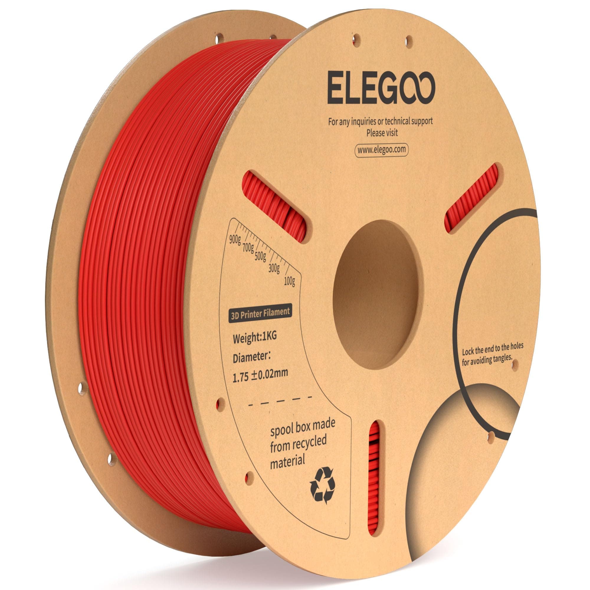 ELEGOO Filament PLA+ 1.75mm Rouge 1KG, Filament pour Imprimante 3D Précision Dimensionnelle +/- 0.02mm Bobine de Carton Filament d'Impression 3D Convient à la plupart des Imprimantes 3D FDM