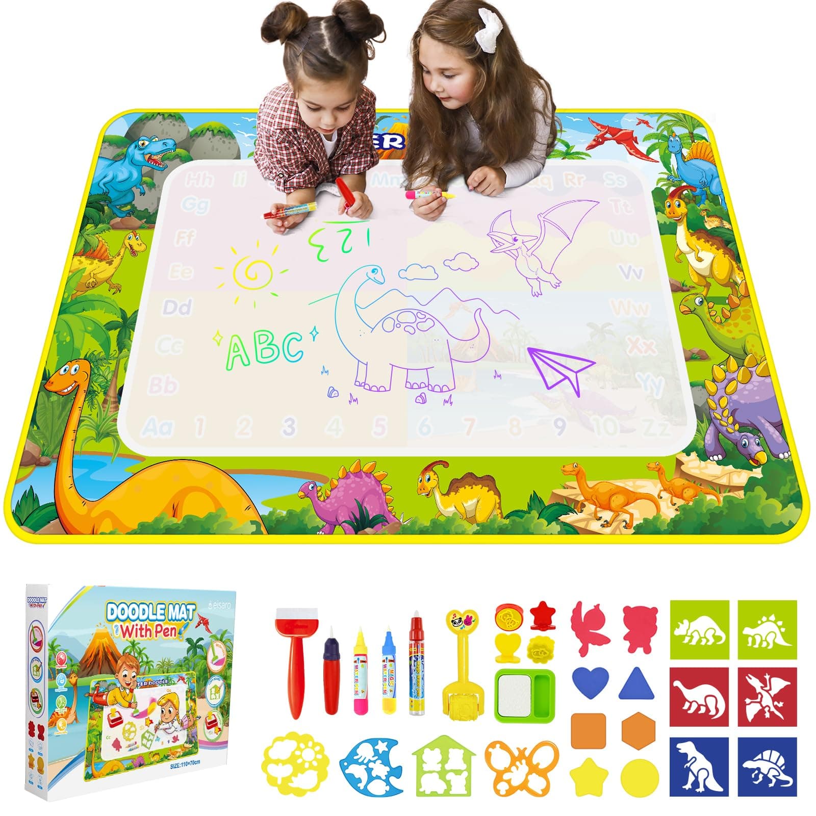 Alfombra para Pintar con Agua, Pizarra Mágica Reutilizable 110x70 cm – Juguete Educativo de Aprendizaje Temprano para Niños de 2 a 6 Años, Regalo sin Tinta ni Mancha con 4 Bolígrafos y Libro de Dibujo