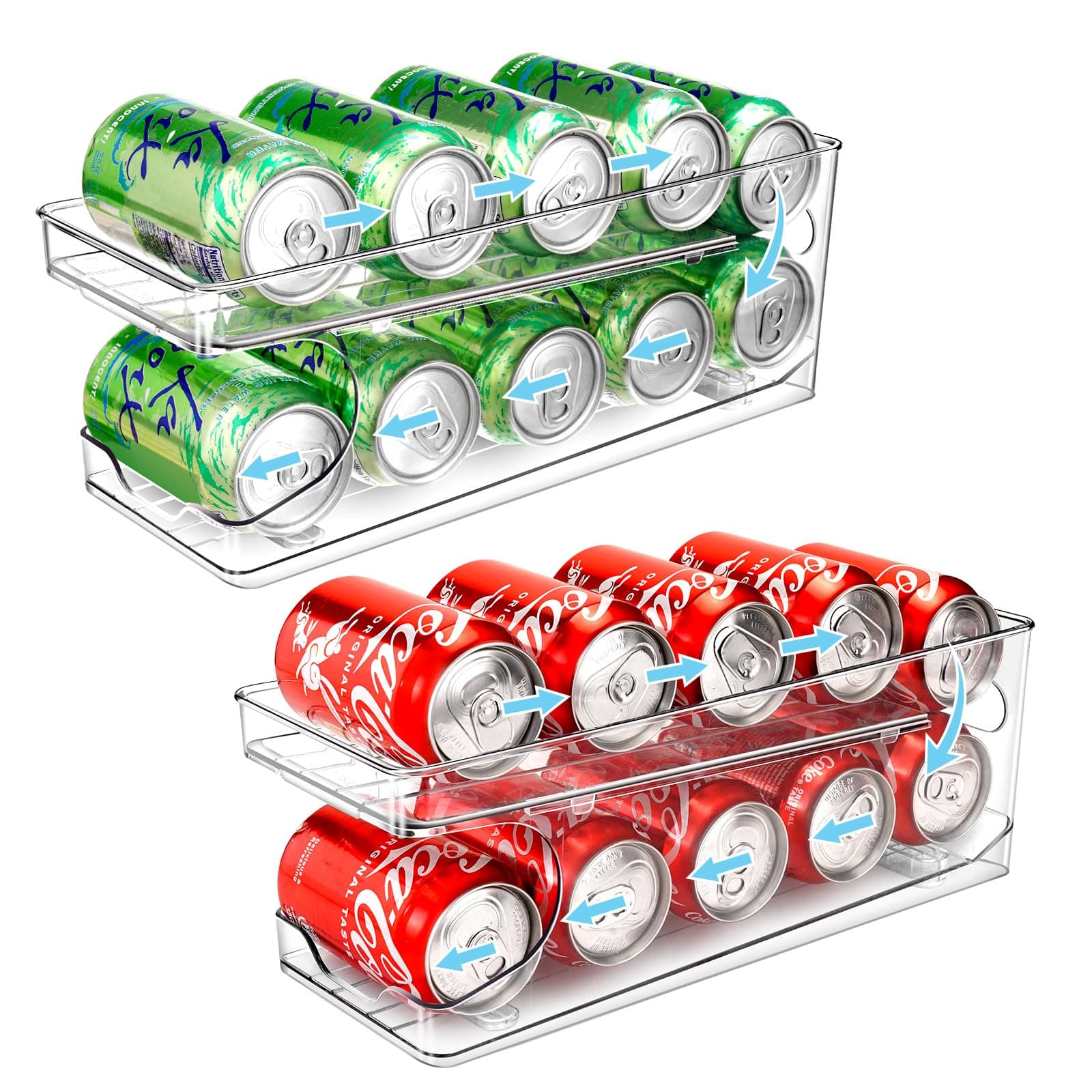 BingoHive 2 Unidades Rodante Organizador De Latas Para Nevera Dispensador Latas Frigorífico Cocina Despensa Almacenamiento 10 latas de tamaño estándar de 330ML Cerveza Soda Refrescos Bebidas