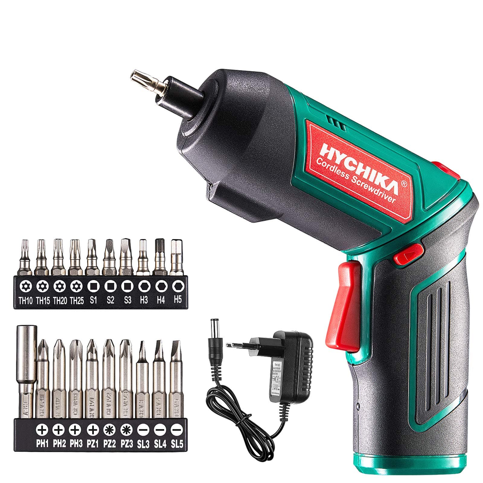 HYCHIKA Avvitatore Elettrico 6N.m, Cacciavite Elettrico (Par max 6 N.m, 3.6 V, 2.0 Ah) Luce a LED come Chiave a Cricchetto, Cavo di Ricarica USB, 20 PCS Accessori, per DIY, Assemblaggio Mobili