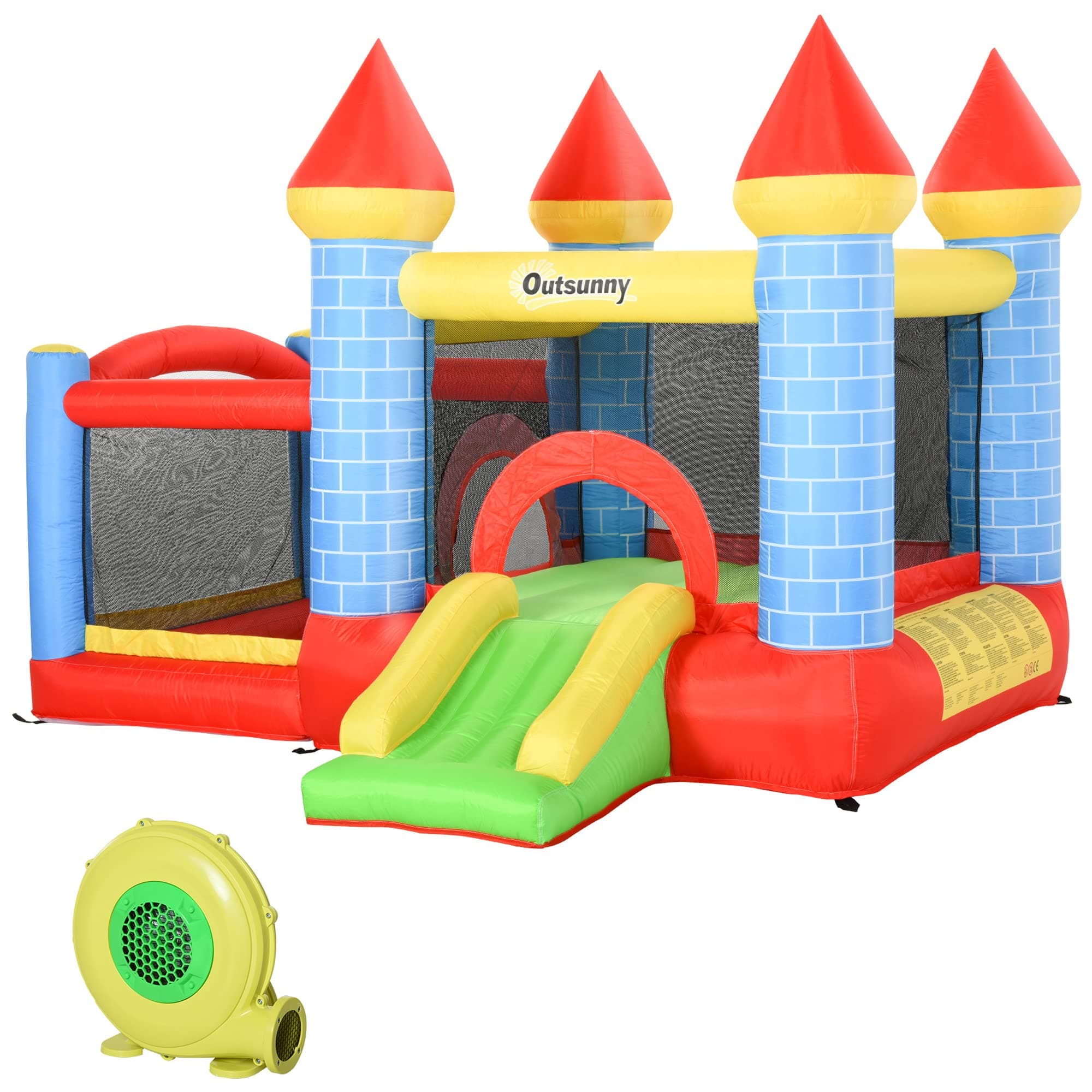 Outsunny Château Gonflable pour Enfants avec Trampoline Toboggan, souffleur 350W et Sac de Transport Inclus jusqu'à 3 Enfants dim. 280L x 260l x 210H cm Multicolore