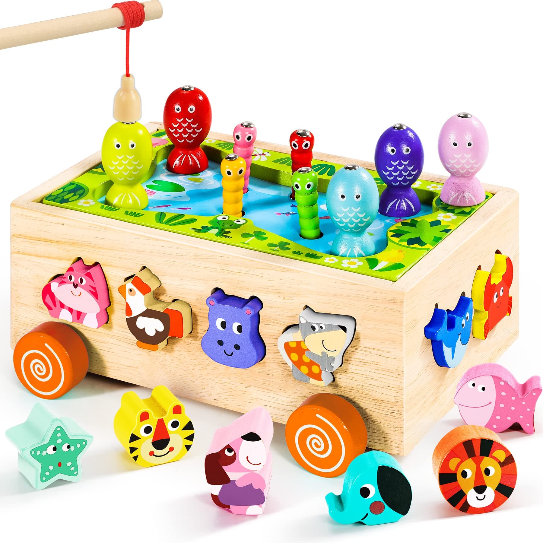 Giochi Montessori 2 Anni | 6 in 1 Magnetici di Pesca in Legno Abilità Motorie Giocattoli Educativi | Giochi per Bambini di 2 Anni| Educativi Regali Pasqua Bambino 2 3 4 Anni Bambini Bambina