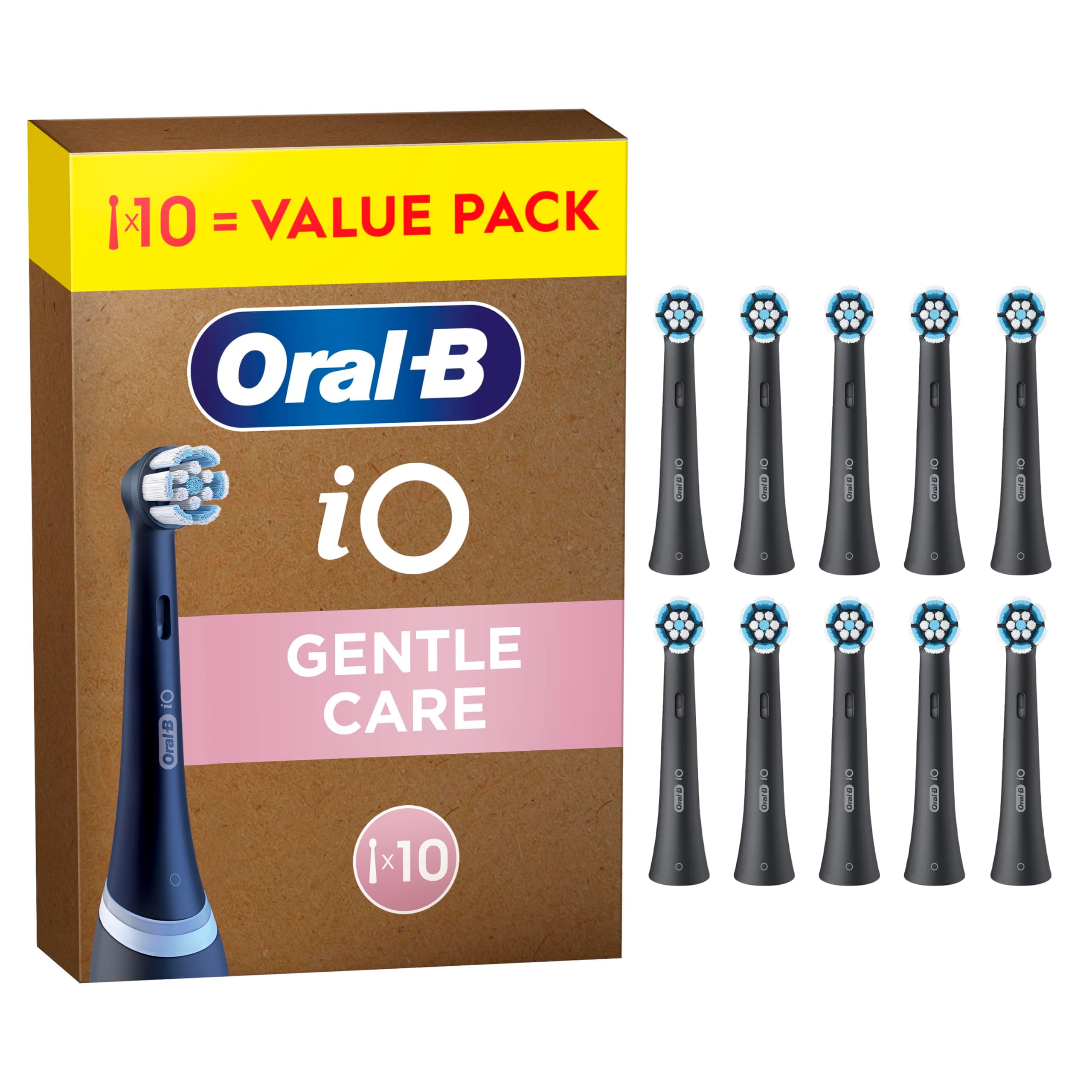 Oral-B Series iO Gentle Care Cabezales De Recambio Originales, Pack de 10 Recambios Negros Para Cepillos De Dientes Eléctricos Oral B iO, Cepillado Suave, Apto Para Encías Sensibles