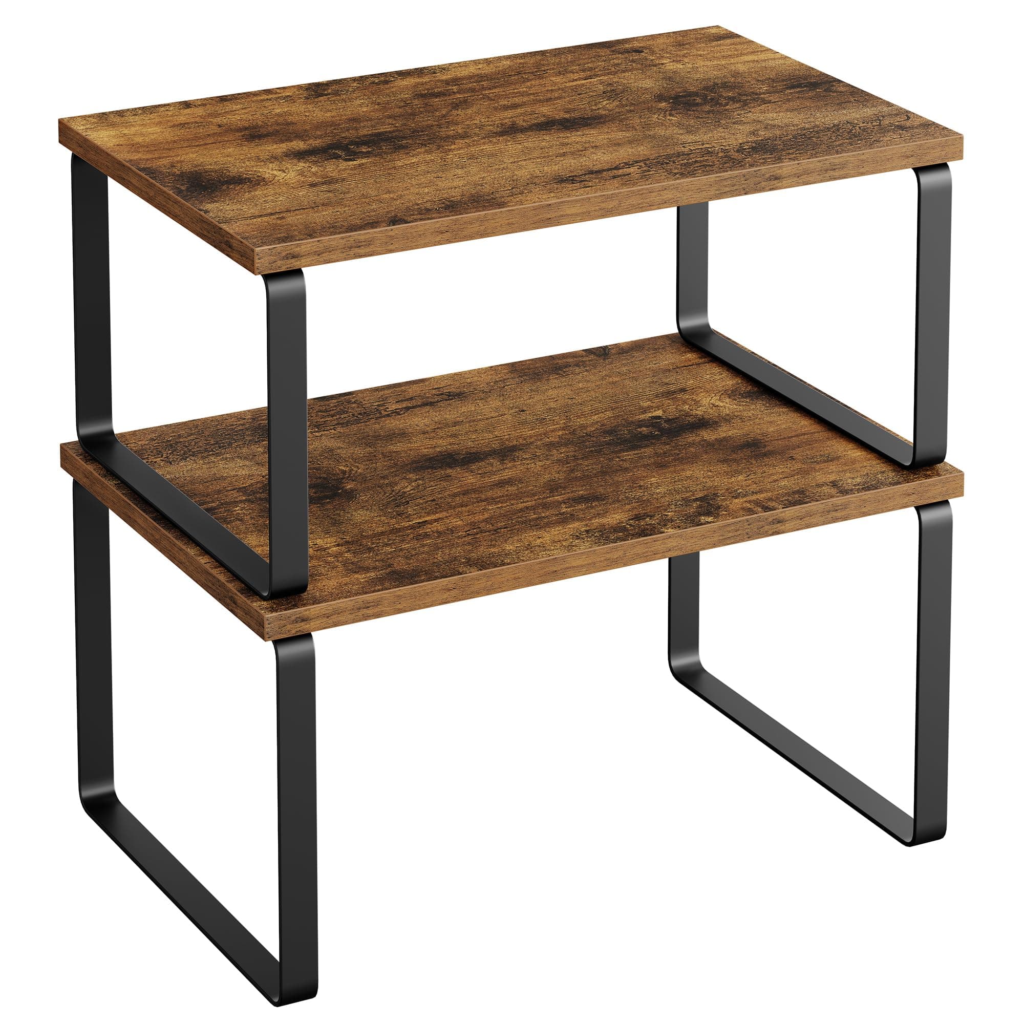 SONGMICS Gewürzregal, 2er Set, Küchenregal, Küchen-Organizer, erweiterbar, Gewürzhalter, stapelbar, aus Metall und Spanplatten, tintenschwarz-vintagebraun KCS020X01