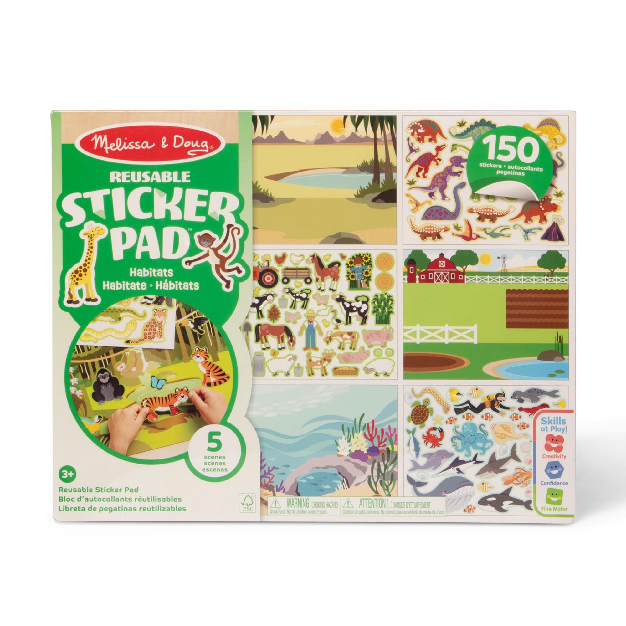 Melissa & Doug - Wiederverwendbares Stickerbuch Lebensräume, Mit 5 Motivseiten und 150 Stickern, Für Kinder ab 3 Jahren
