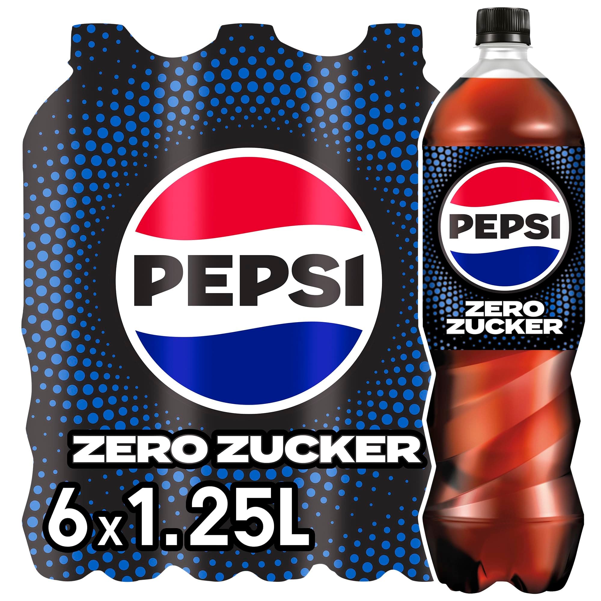 pepsi Zero Zucker, Das zuckerfreie Erfrischungsgetränk von Pepsi ohne Kalorien, Koffeinhaltige Cola in der Flasche, EINWEG (6 x 1.25 l) (Verpackungsdesign kann abweichen)