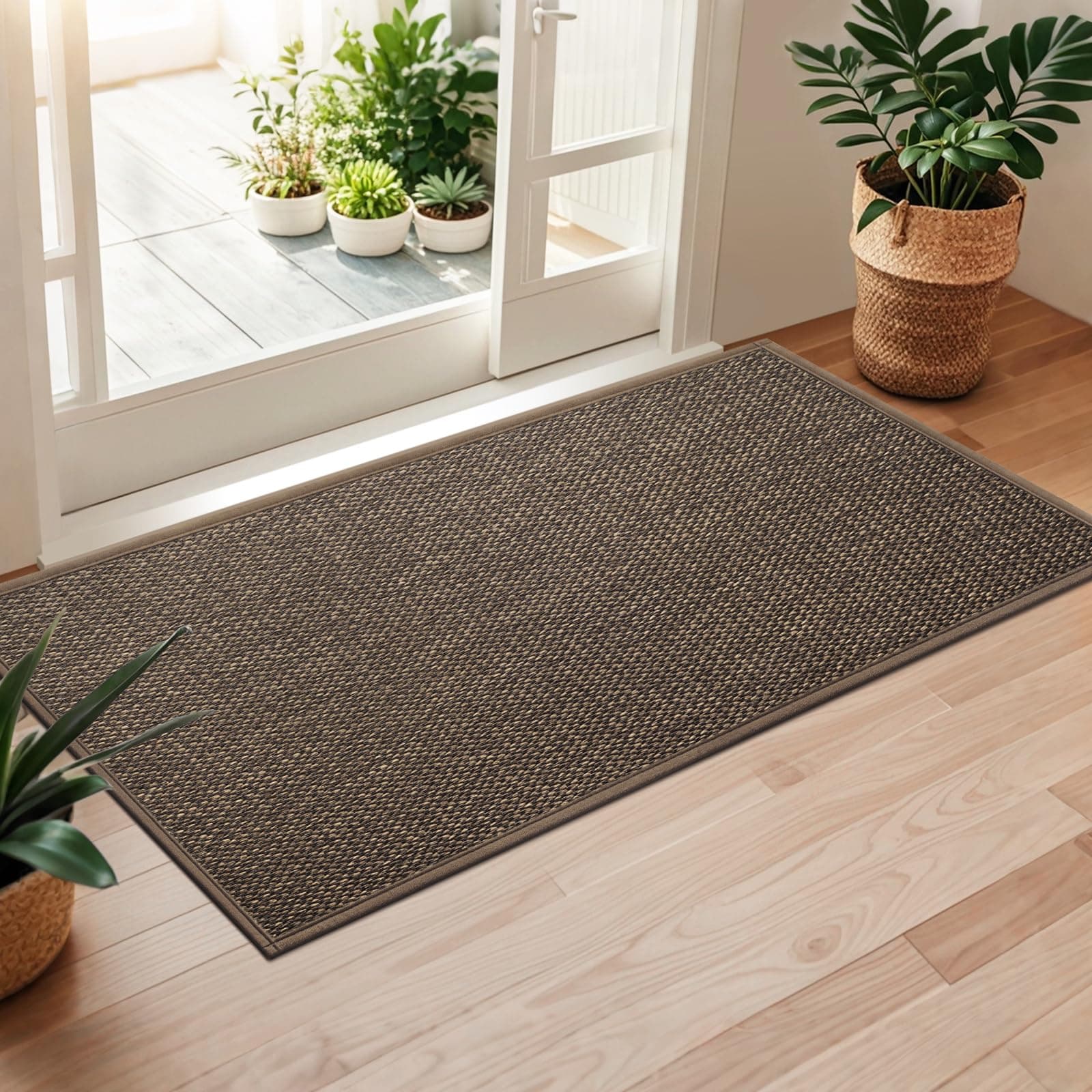 LEKEEPGO Felpudo Entrada Casa 60 x 120 cm, Alfombra Entrada Antideslizante, Felpudo de Entrada Absorbentes Lavable, Alfombrilla para Entrada, Pasillo, Cocina, Marrón
