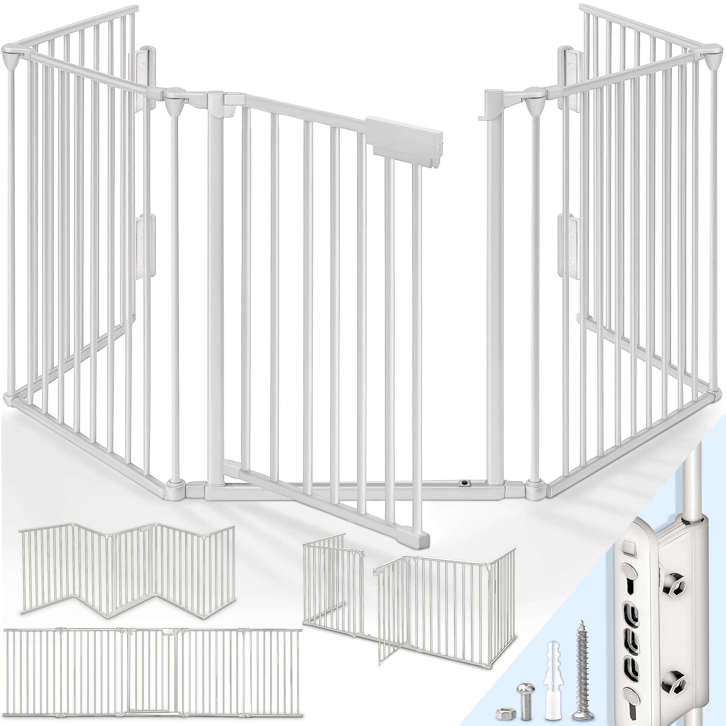 KIDUKU® Barriera di sicurezza 420 cm per Bambini e Animali | Cancelletto Griglia di Sicurezza per Camino - Preassemblato | Barriera Protettiva Pieghevole per Porte o Scale - 7 Pannelli