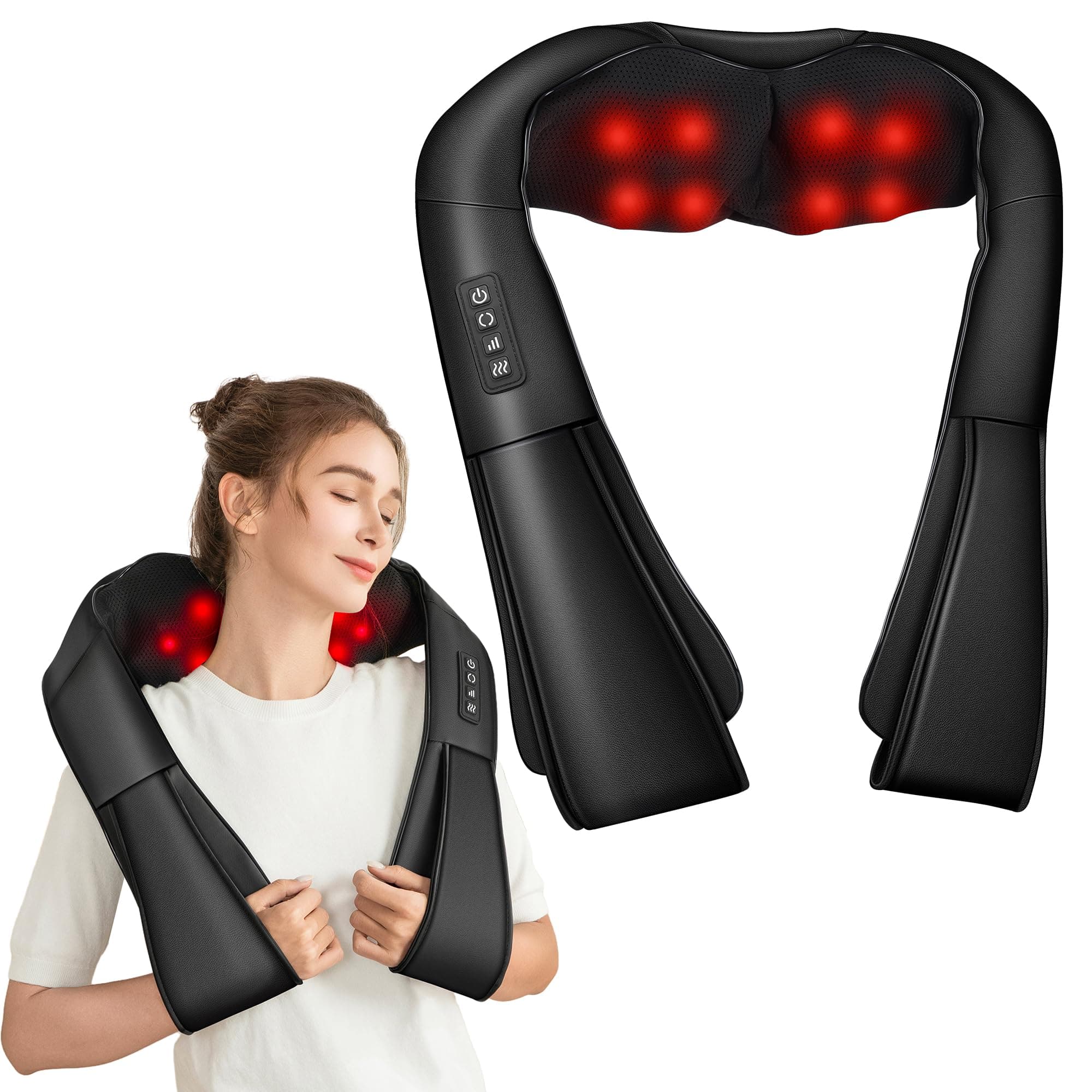 Brelley Masseur Dos et Cervicales, Masseur Cervical Thermique 3D, Massage pour le Dos pour Soulager Les Douleurs Musculaires, Cuir Pu, Cadeaux pour Femmes et Hommes