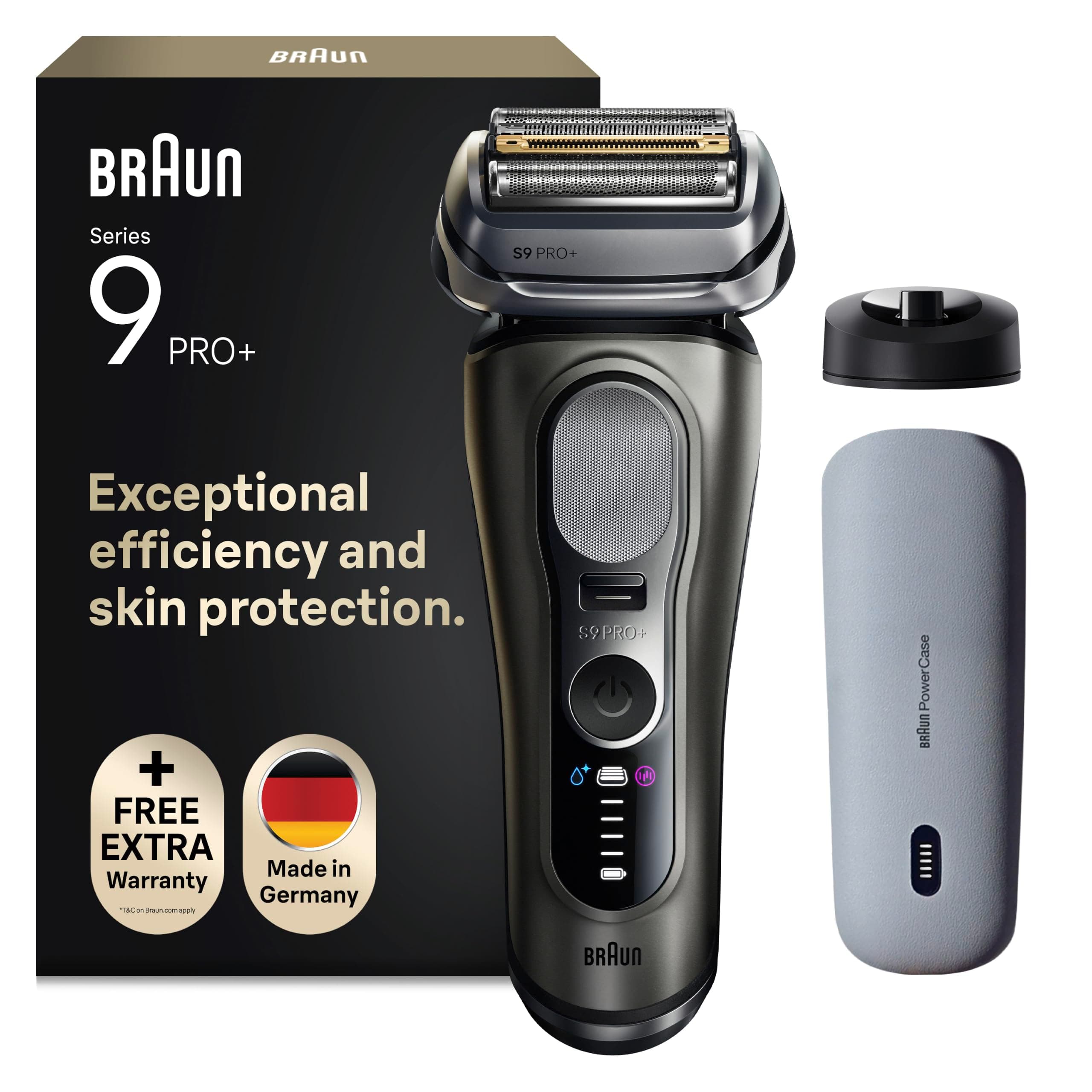 Braun Serie 9 Pro+ Rasoio Elettrico Barba, Custodia, 9625s Grafite | Regolabarba Uomo Impermeabile, Ricaricabile, con Rifinitore di Precisione e Base di Ricarica, Powercase, Idea Regalo