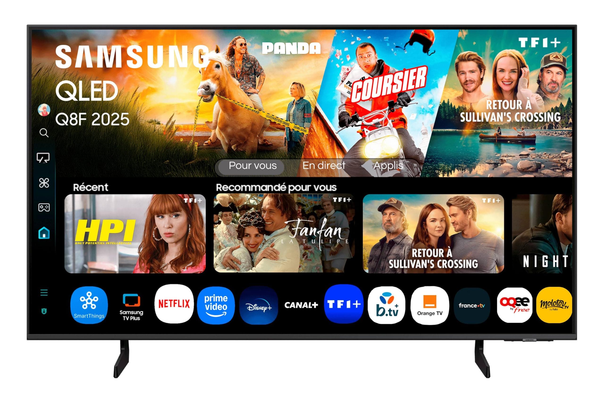 Samsung TV AI 43 Pouces QLED 43Q8F 4K Smart TV, Quantum Dots, Q4 AI Processor, WiFi, Airplay, HDR, Q-Symphony, OTS Lite, Knox Security, Gaming Hub, Bixby, Application opérateurs intégrées